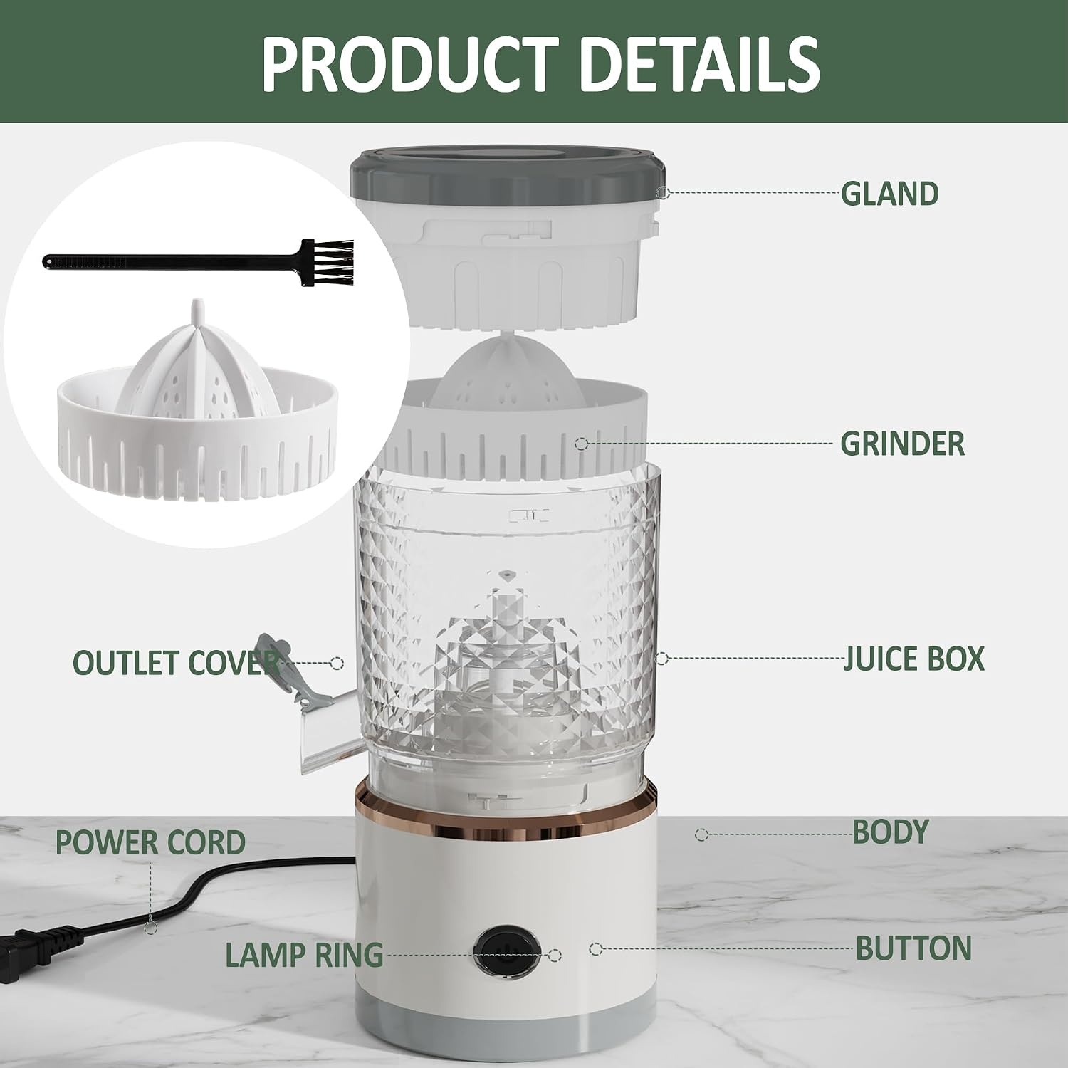 image:imageDualHead Electric Citrus Juicer Plugin Model Juicer Machine with Cleaning Brush Portable Lemon Squeezer for Fresh Orange Lemon Lime Kiwi Grapefruit Easy to CleanampUseBeige