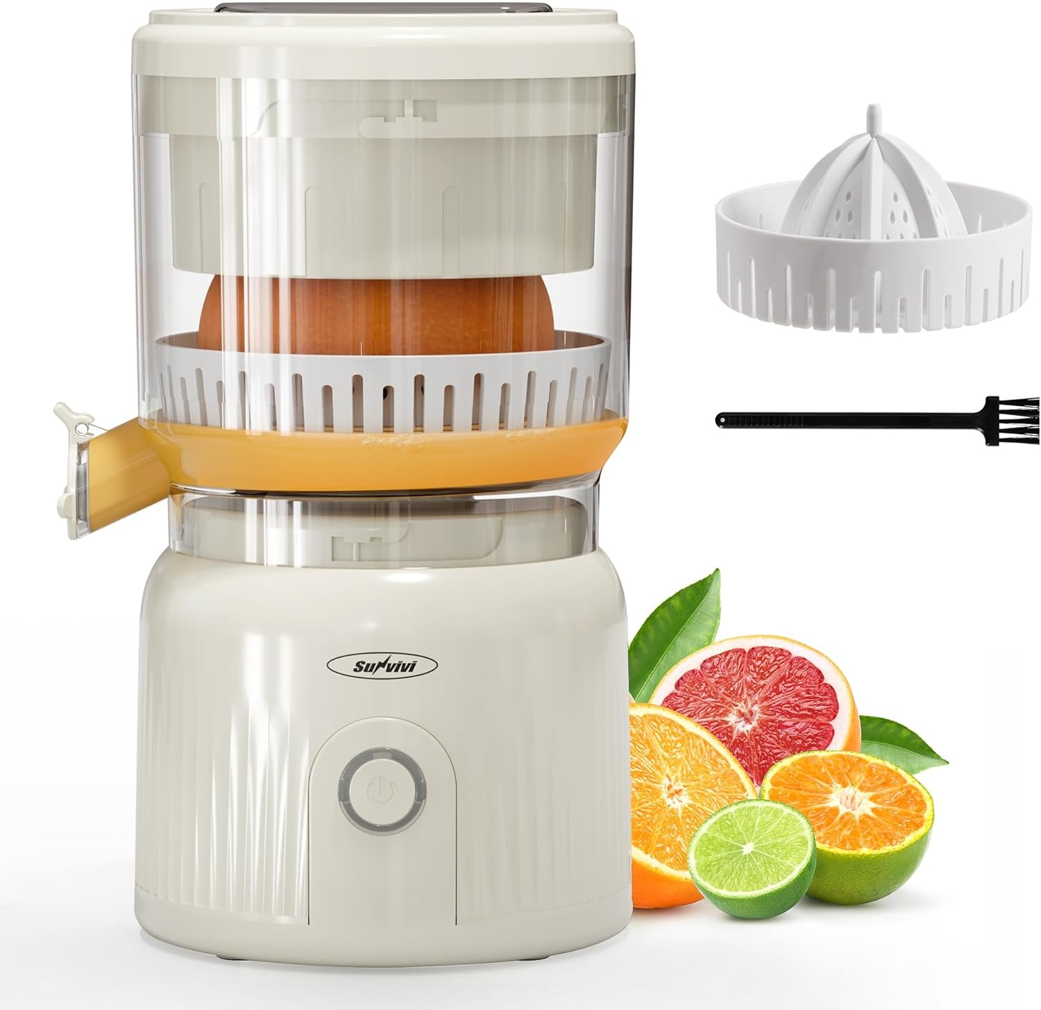 image:imageDualHead Electric Citrus Juicer Plugin Model Juicer Machine with Cleaning Brush Portable Lemon Squeezer for Fresh Orange Lemon Lime Kiwi Grapefruit Easy to CleanampUseWhite