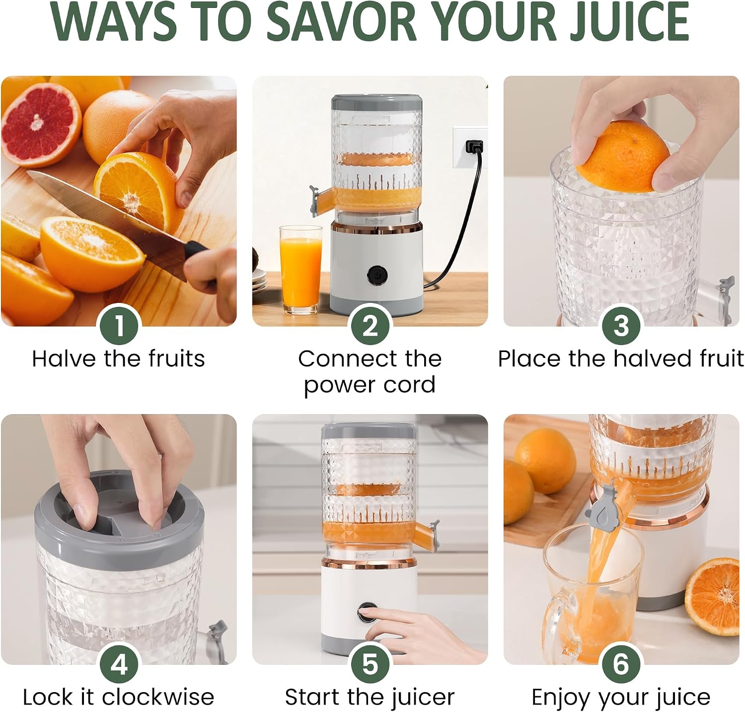 image:imageDualHead Electric Citrus Juicer Plugin Model Juicer Machine with Cleaning Brush Portable Lemon Squeezer for Fresh Orange Lemon Lime Kiwi Grapefruit Easy to CleanampUseBeige