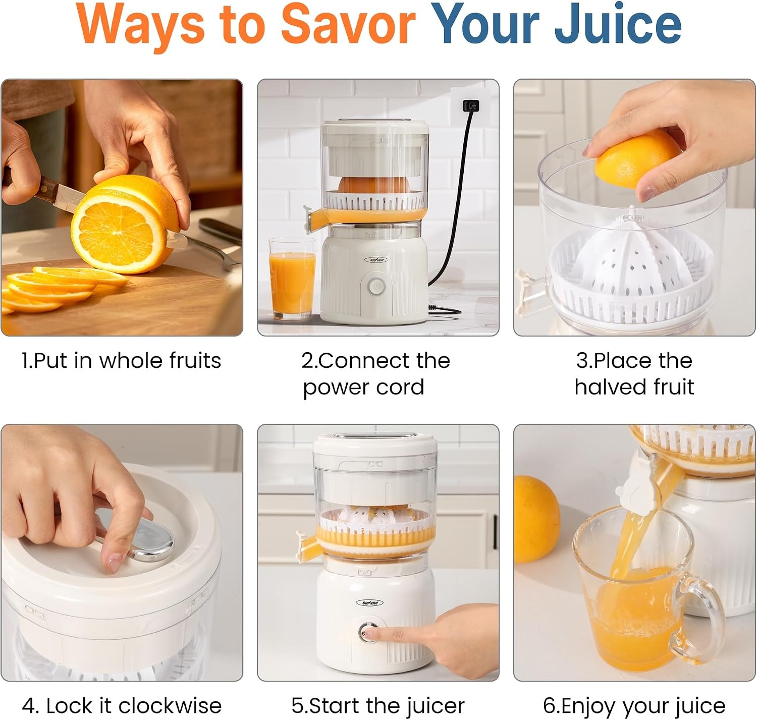 image:imageDualHead Electric Citrus Juicer Plugin Model Juicer Machine with Cleaning Brush Portable Lemon Squeezer for Fresh Orange Lemon Lime Kiwi Grapefruit Easy to CleanampUseWhite