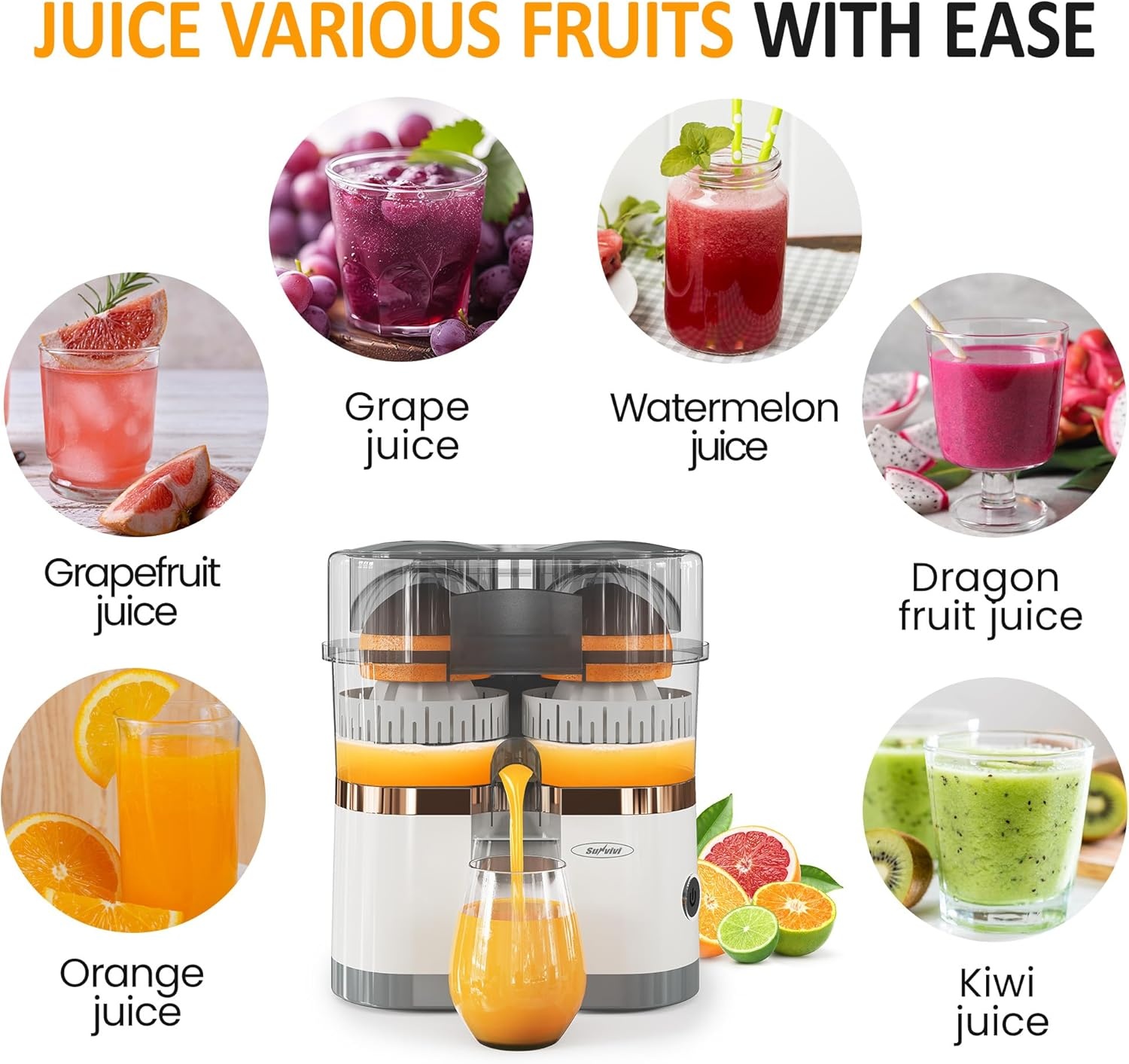 image:imageDualHead Electric Citrus Juicer Plugin Model Juicer Machine with Cleaning Brush Portable Lemon Squeezer for Fresh Orange Lemon Lime Kiwi Grapefruit Easy to CleanampUseGrey