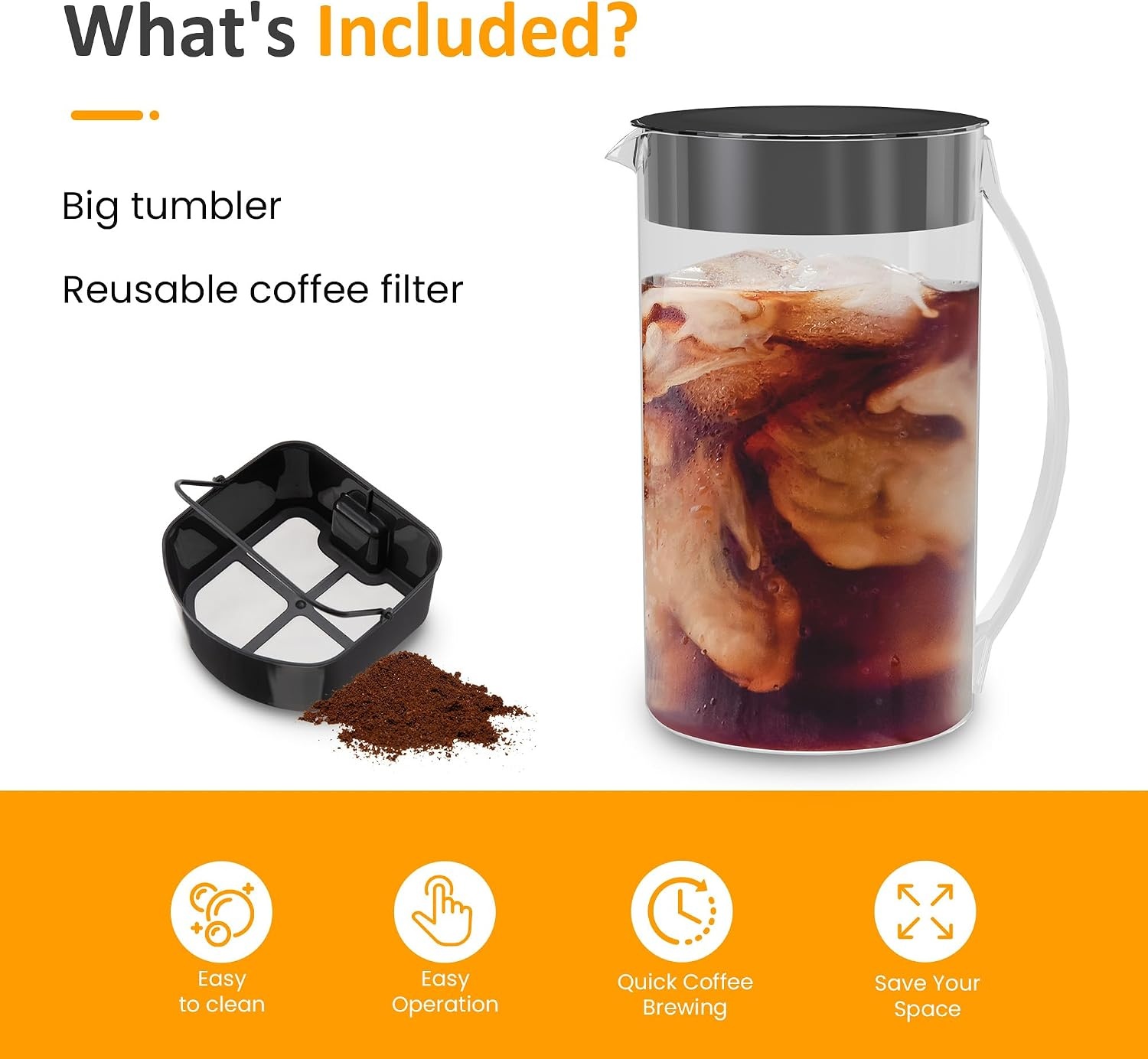 image:imageSUNVIVI 20 Oz Iced Coffee Maker for Ground Coffee Cold Brew Tea Maker with Reusable Coffee Filter and Insulated Pitcher Single Serve Machine for Home Strength Control for Flavor BlackBlackNew