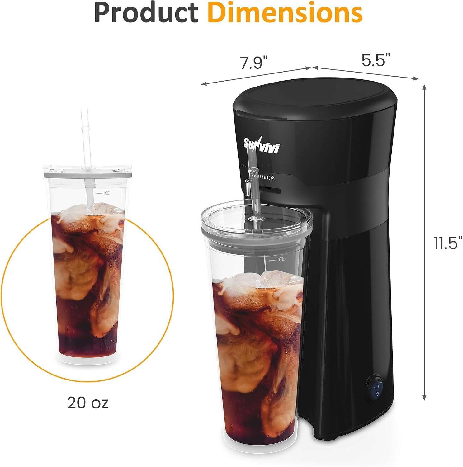 image:imageSUNVIVI 20 Oz Iced Coffee Maker for Ground Coffee Cold Brew Tea Maker with Reusable Coffee Filter and Insulated Pitcher Single Serve Machine for Home Strength Control for Flavor BlackBlack20 Oz