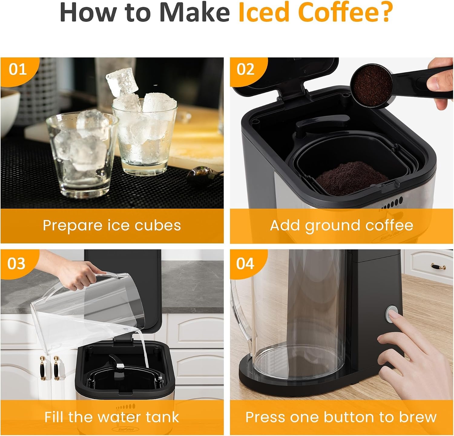 image:imageSUNVIVI 20 Oz Iced Coffee Maker for Ground Coffee Cold Brew Tea Maker with Reusable Coffee Filter and Insulated Pitcher Single Serve Machine for Home Strength Control for Flavor BlackBlackNew