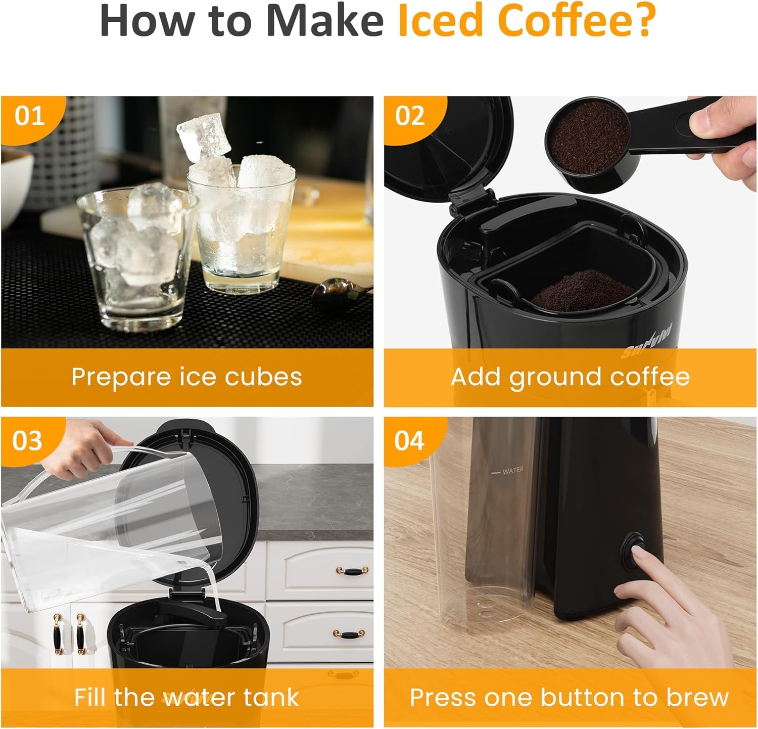 image:imageSUNVIVI 20 Oz Iced Tea Maker for Ground Coffee Cold Brew Coffee Maker with Reusable Coffee Filter and Insulated Pitcher Single Serve Machine for Home Strength Control for Flavor Black20 Oz