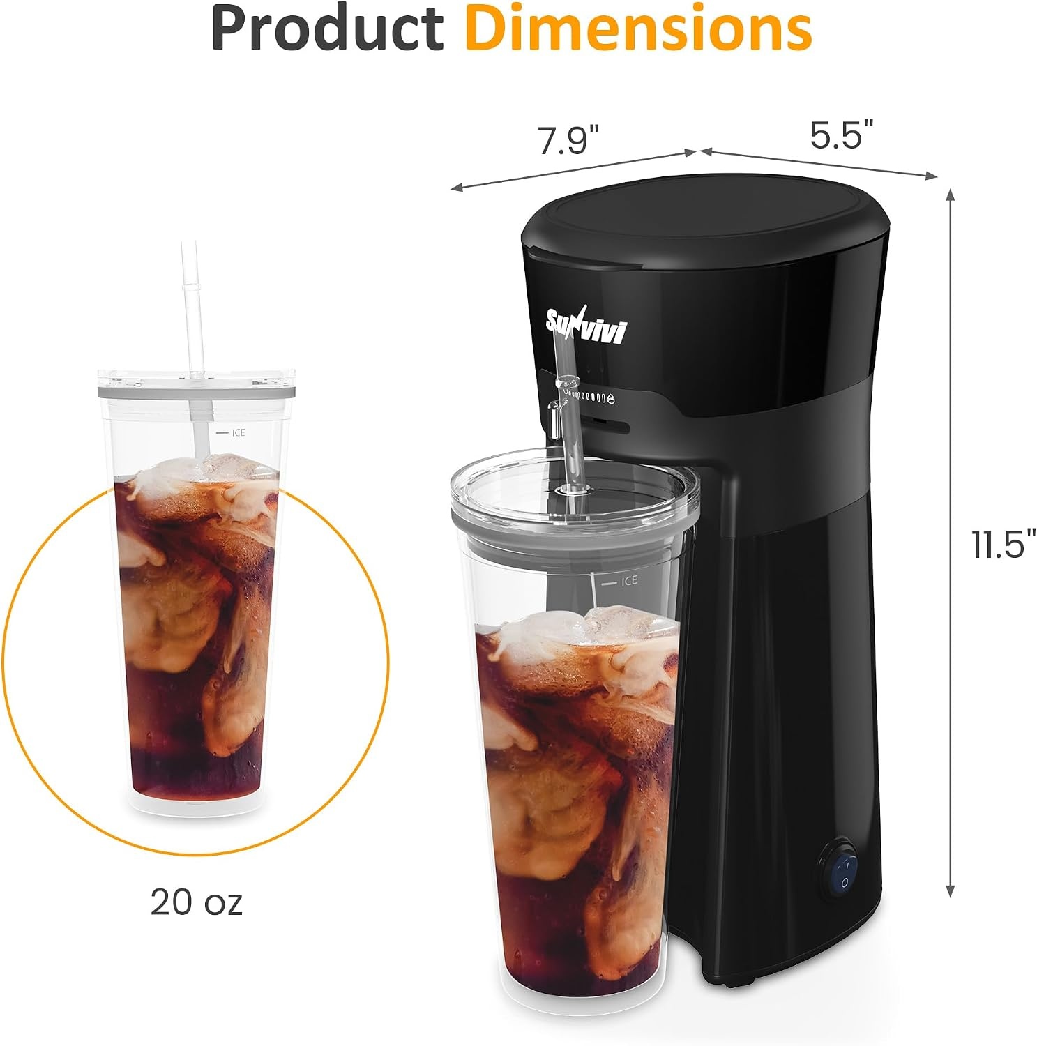 image:imageSUNVIVI 20 Oz Iced Tea Maker for Ground Coffee Cold Brew Coffee Maker with Reusable Coffee Filter and Insulated Pitcher Single Serve Machine for Home Strength Control for Flavor Black20 Oz