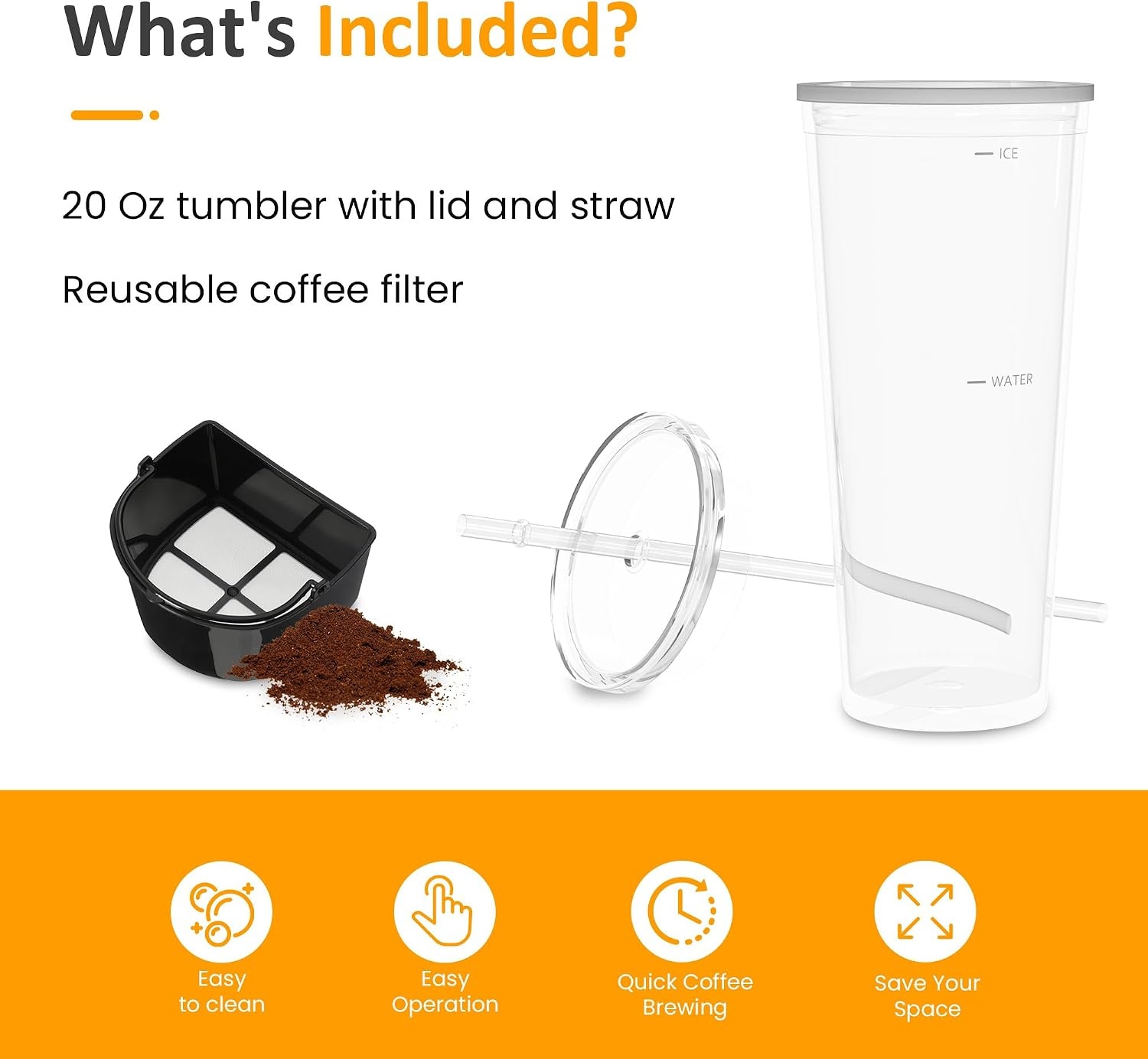 image:imageSUNVIVI 20 Oz Iced Tea Maker for Ground Coffee Cold Brew Coffee Maker with Reusable Coffee Filter and Insulated Pitcher Single Serve Machine for Home Strength Control for Flavor Black20 Oz