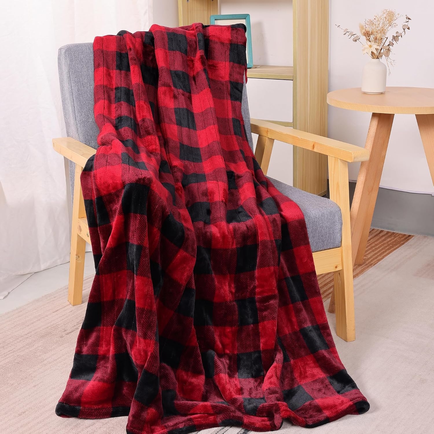 image:imageSUNVIVI Heated Blanket Throw Size Electric Blanket DoubleLayer Flannel with 4 Heating Settings 4 Hours Auto Off 5 Years Warranty ETL Certified Machine Washable Black amp Red 50 x 60