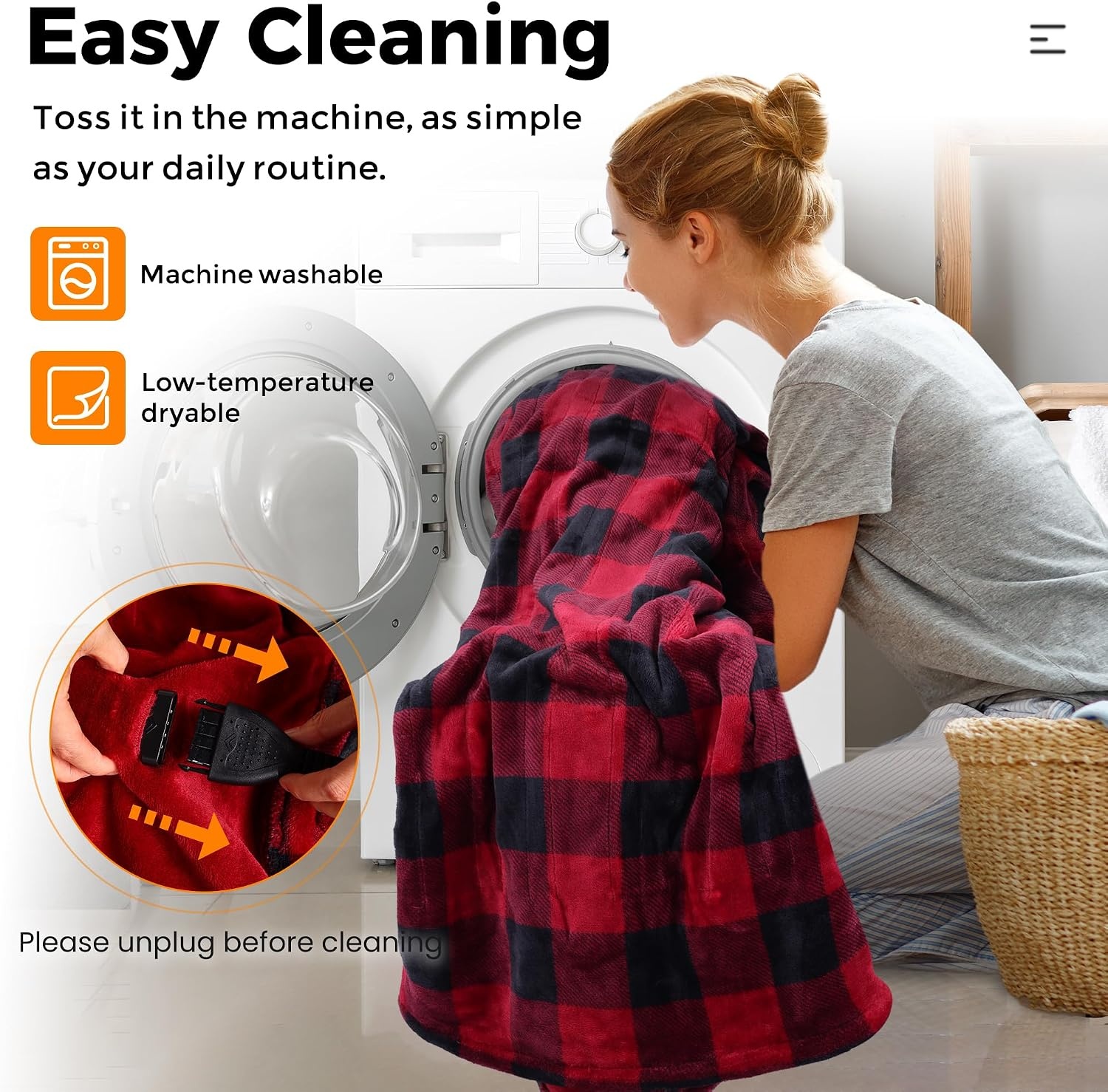 image:imageSUNVIVI Heated Blanket Throw Size Electric Blanket DoubleLayer Flannel with 4 Heating Settings 4 Hours Auto Off 5 Years Warranty ETL Certified Machine Washable Black amp Red 50 x 60