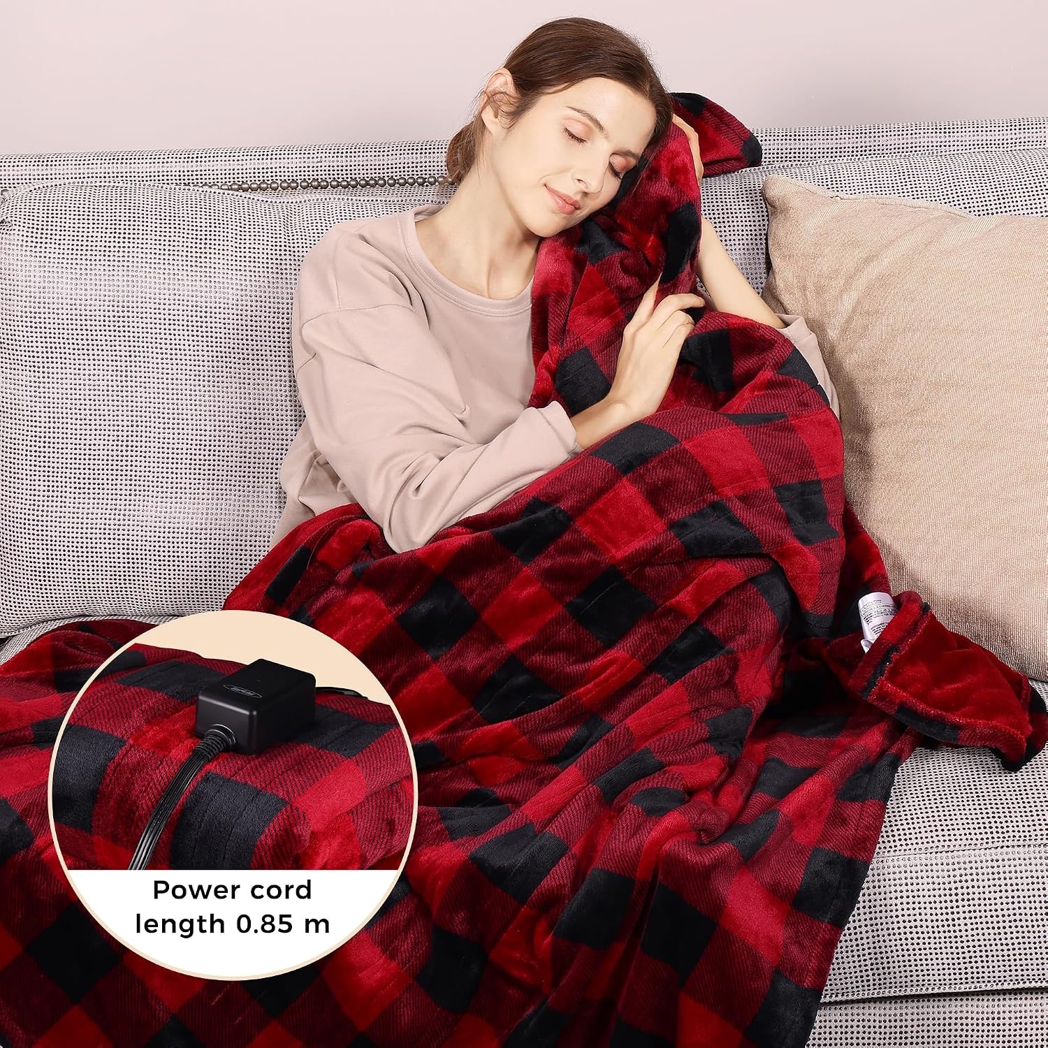 image:imageSUNVIVI Heated Blanket Throw Size Electric Blanket DoubleLayer Flannel with 4 Heating Settings 4 Hours Auto Off 5 Years Warranty ETL Certified Machine Washable Black amp Red 50 x 60