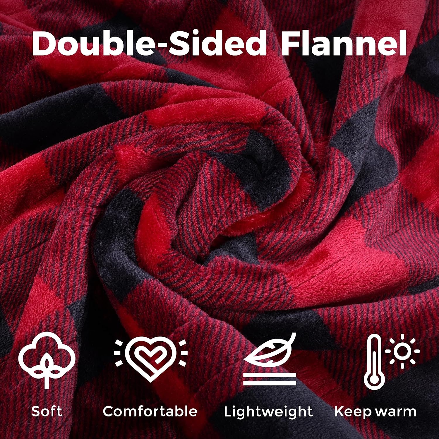 image:imageSUNVIVI Heated Blanket Throw Size Electric Blanket DoubleLayer Flannel with 4 Heating Settings 4 Hours Auto Off 5 Years Warranty ETL Certified Machine Washable Black amp Red 50 x 60