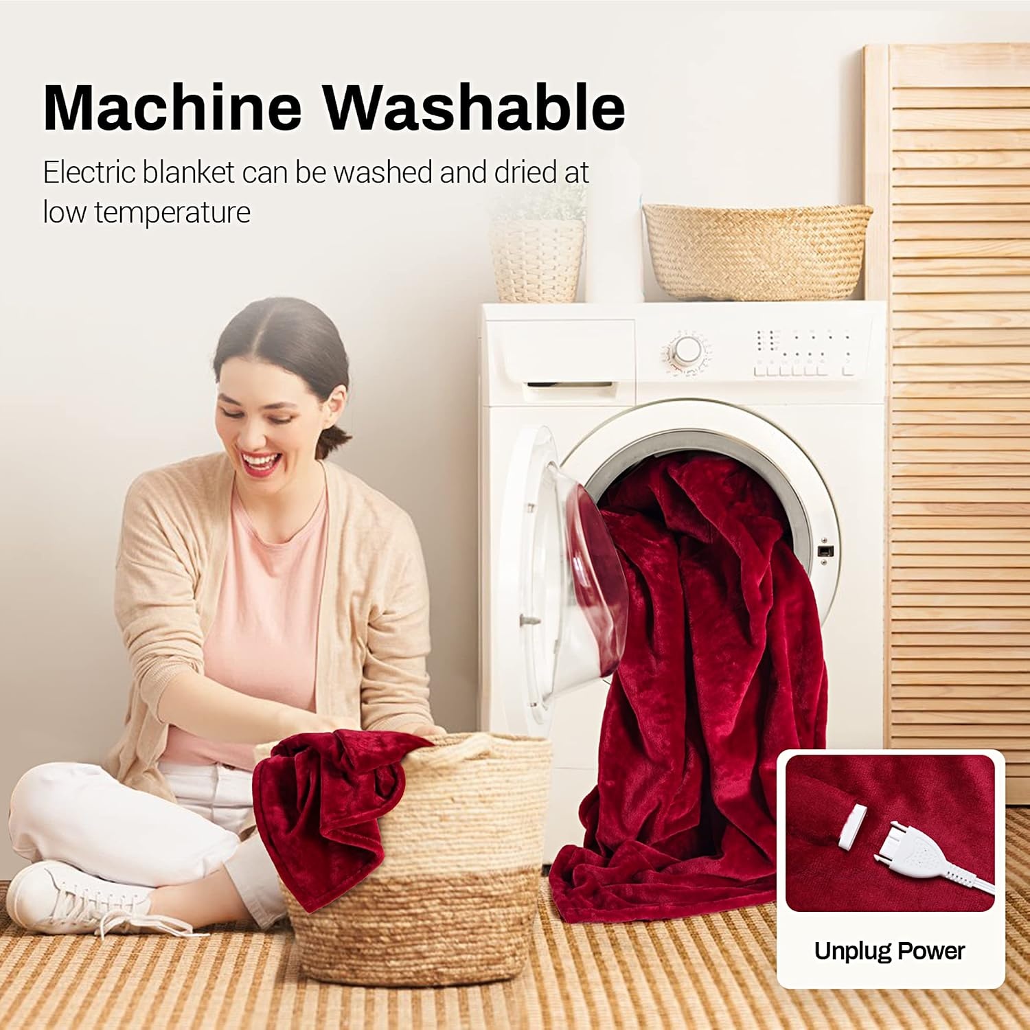 image:imageSUNVIVI Heated Electric Blanket Queen Size Dual Control 10 Heat Settings 12 Hours Auto Off Machine Washable ETL Certified Overheating Protection Grey 84x90 InchRed