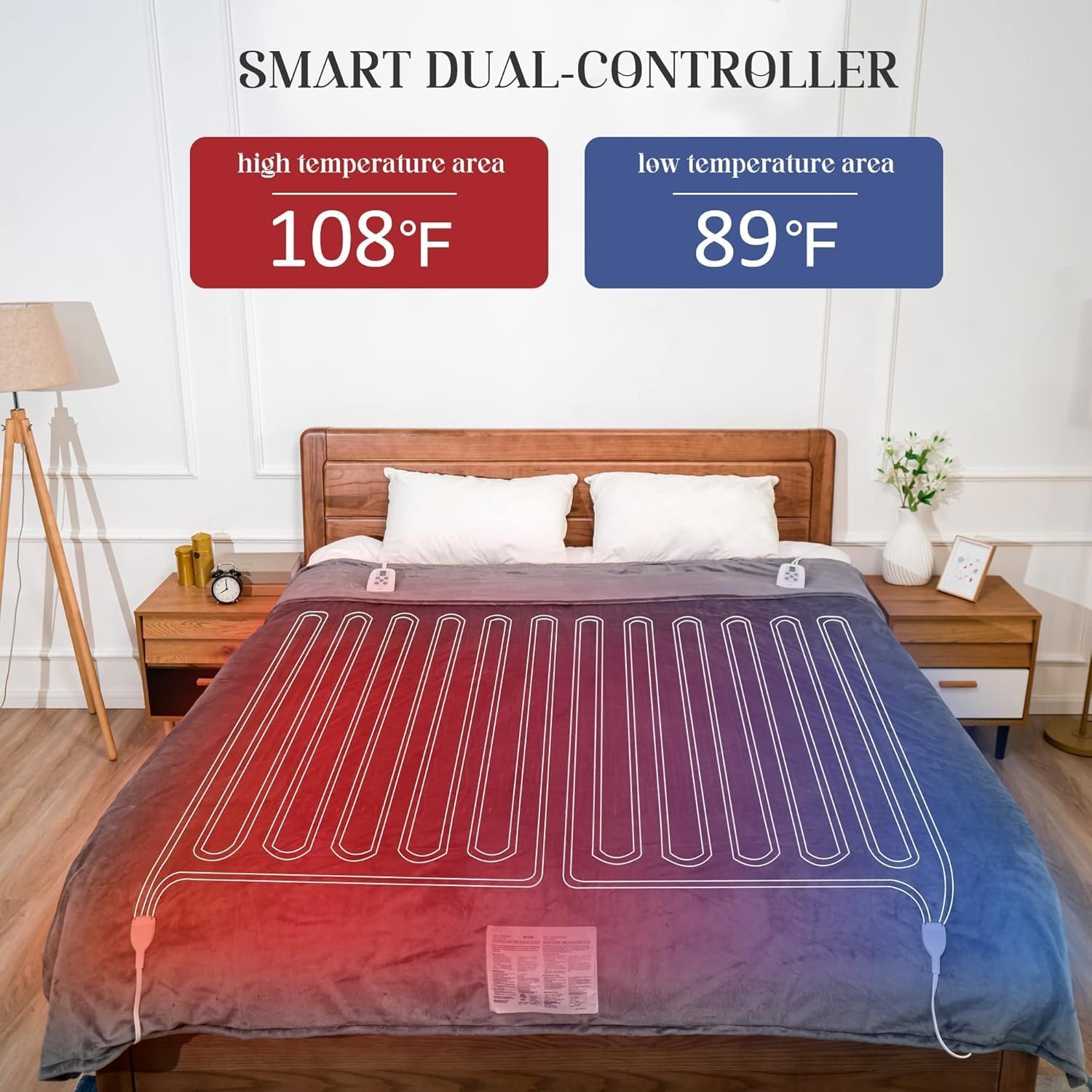 image:imageSUNVIVI Heated Electric Blanket Queen Size Dual Control 10 Heat Settings 12 Hours Auto Off Machine Washable ETL Certified Overheating Protection Grey 84x90 InchGrey