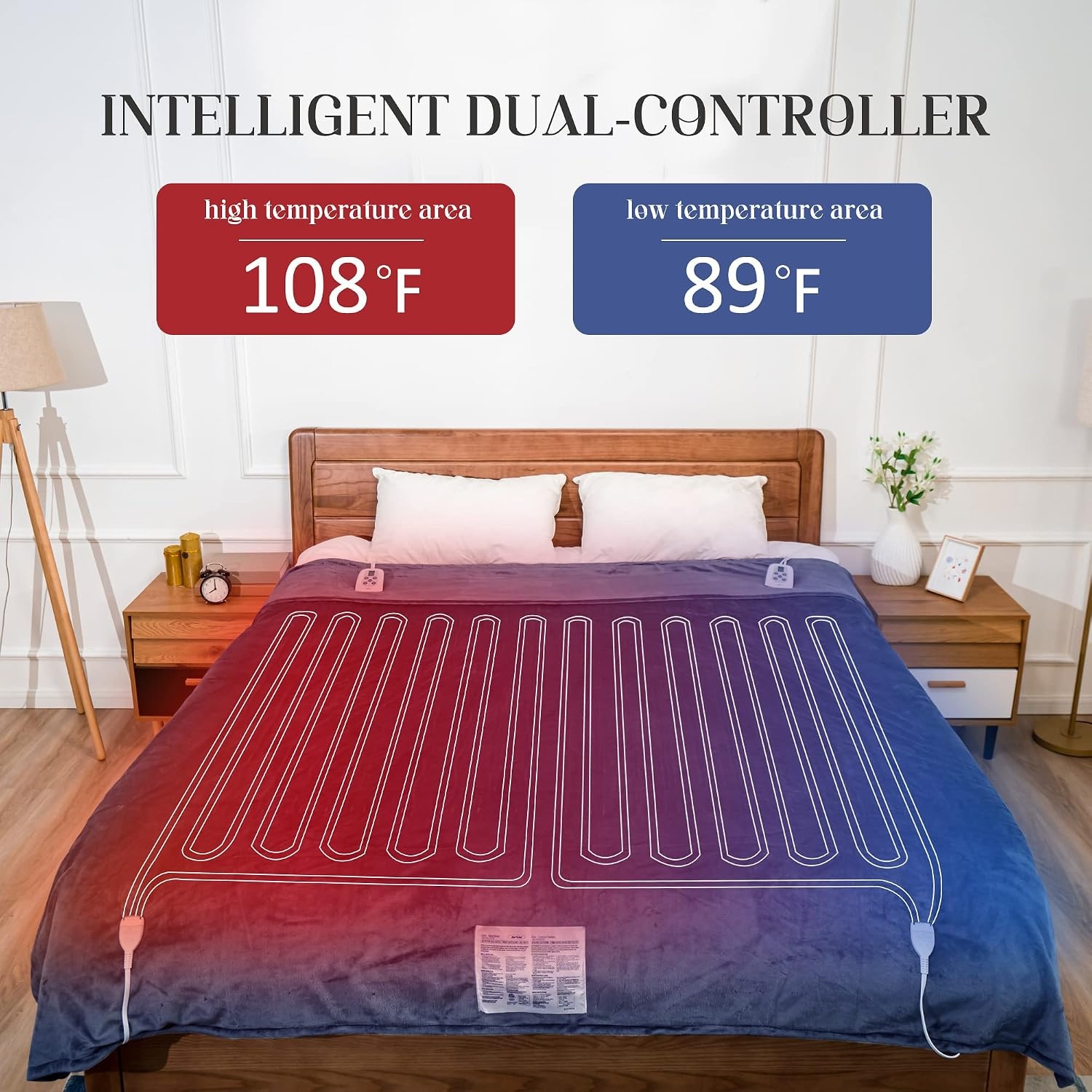 image:imageSUNVIVI Heated Electric Blanket Queen Size Dual Control 10 Heat Settings 12 Hours Auto Off Machine Washable ETL Certified Overheating Protection Grey 84x90 InchBlue