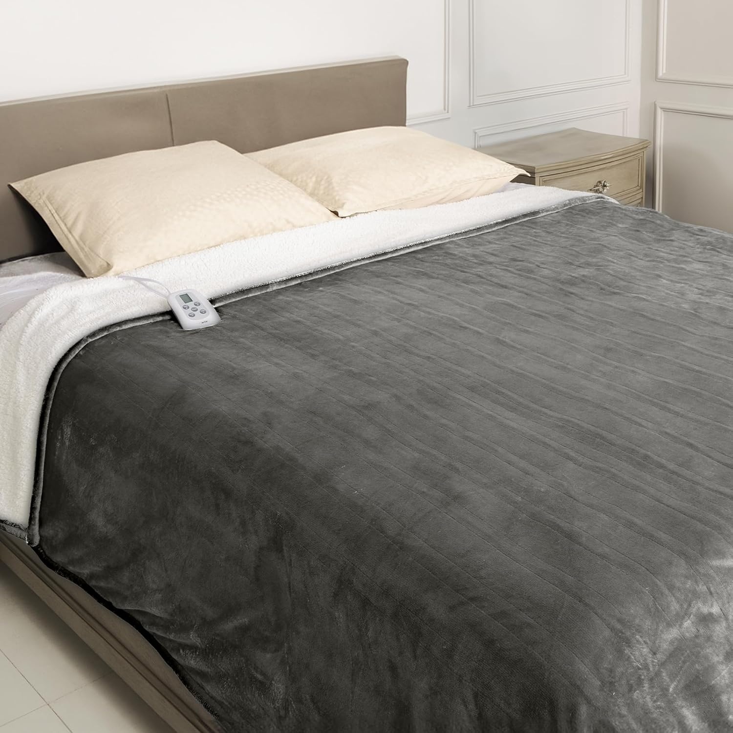 image:imageSUNVIVI Heated Electric Blanket Queen Size Dual Control 10 Heat Settings 12 Hours Auto Off Machine Washable ETL Certified Overheating Protection Grey 84x90 InchGrey