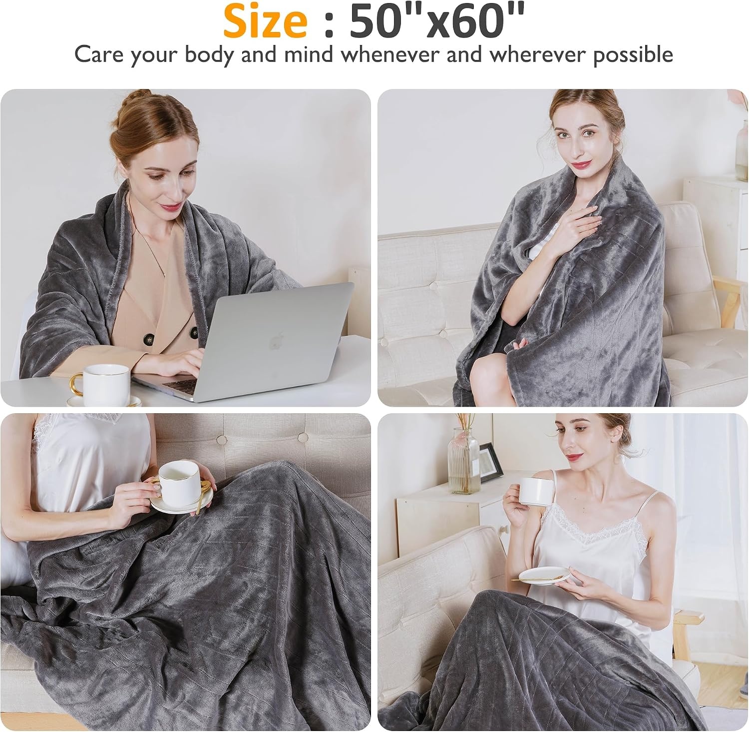 image:imageSUNVIVI Heated Electric Blanket Queen Size Dual Control 10 Heat Settings 12 Hours Auto Off Machine Washable ETL Certified Overheating Protection Grey 84x90 InchGrey