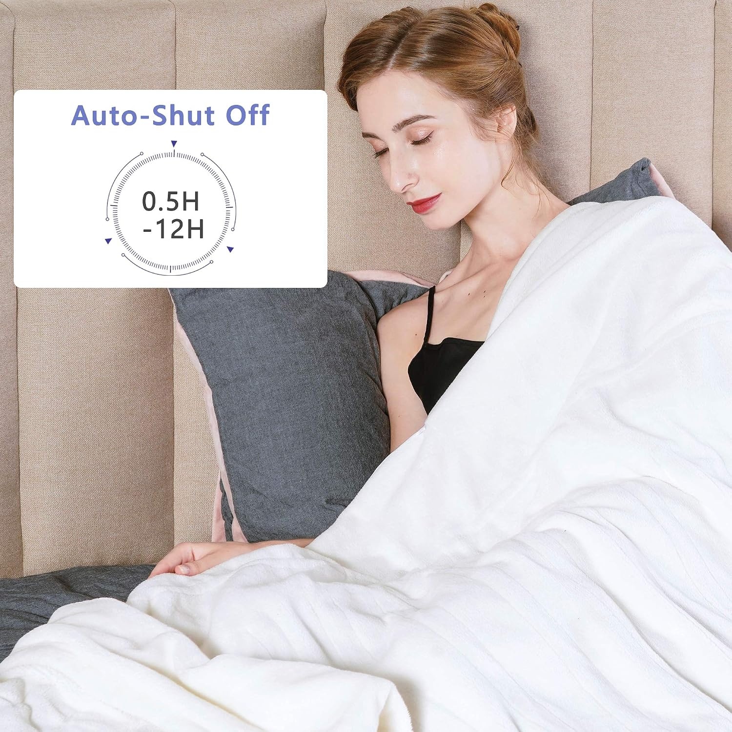 image:imageSUNVIVI Heated Electric Blanket Queen Size Dual Control 10 Heat Settings 12 Hours Auto Off Machine Washable ETL Certified Overheating Protection Grey 84x90 InchWhite