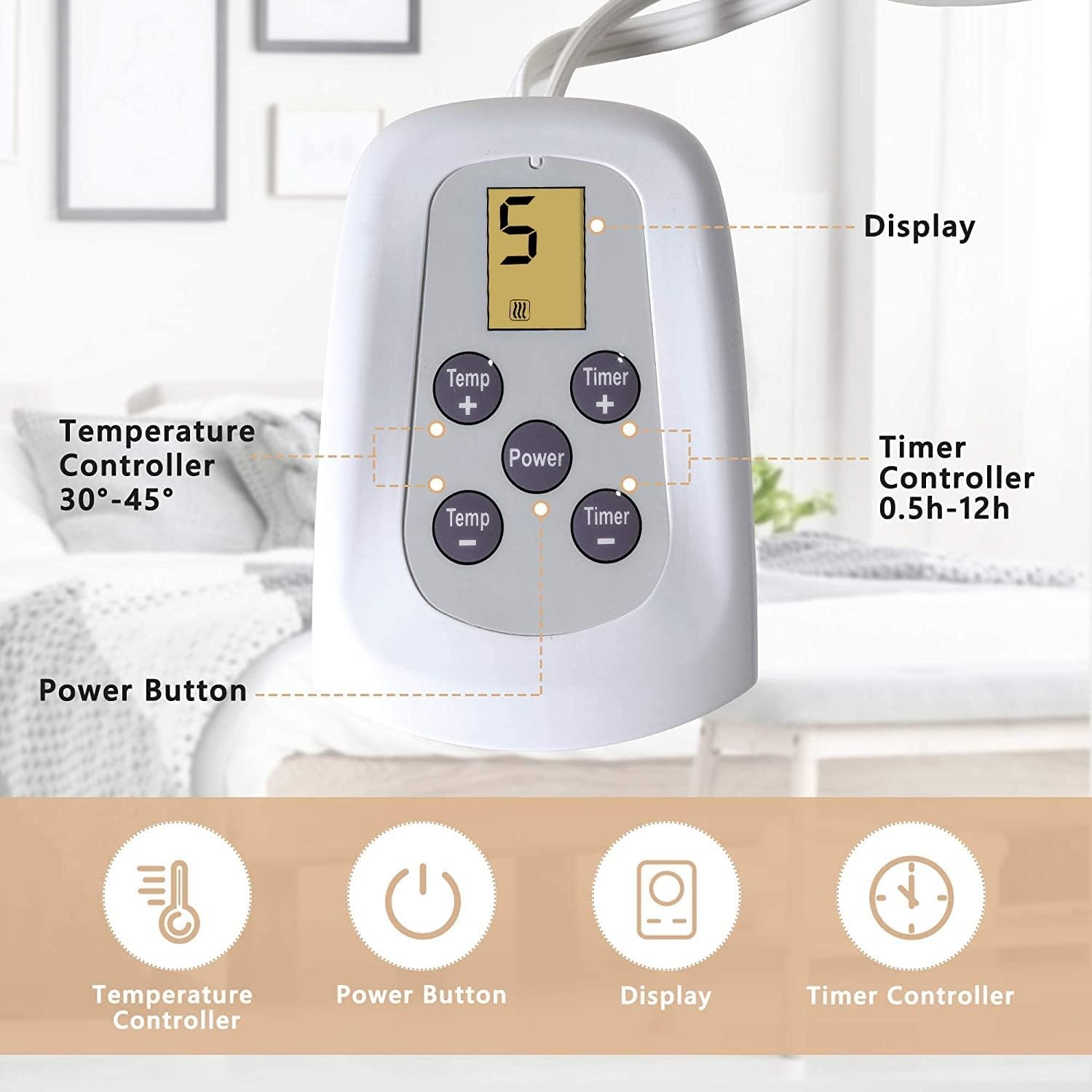 image:imageSUNVIVI Heated Electric Blanket Queen Size Dual Control 10 Heat Settings 12 Hours Auto Off Machine Washable ETL Certified Overheating Protection Grey 84x90 InchWhite