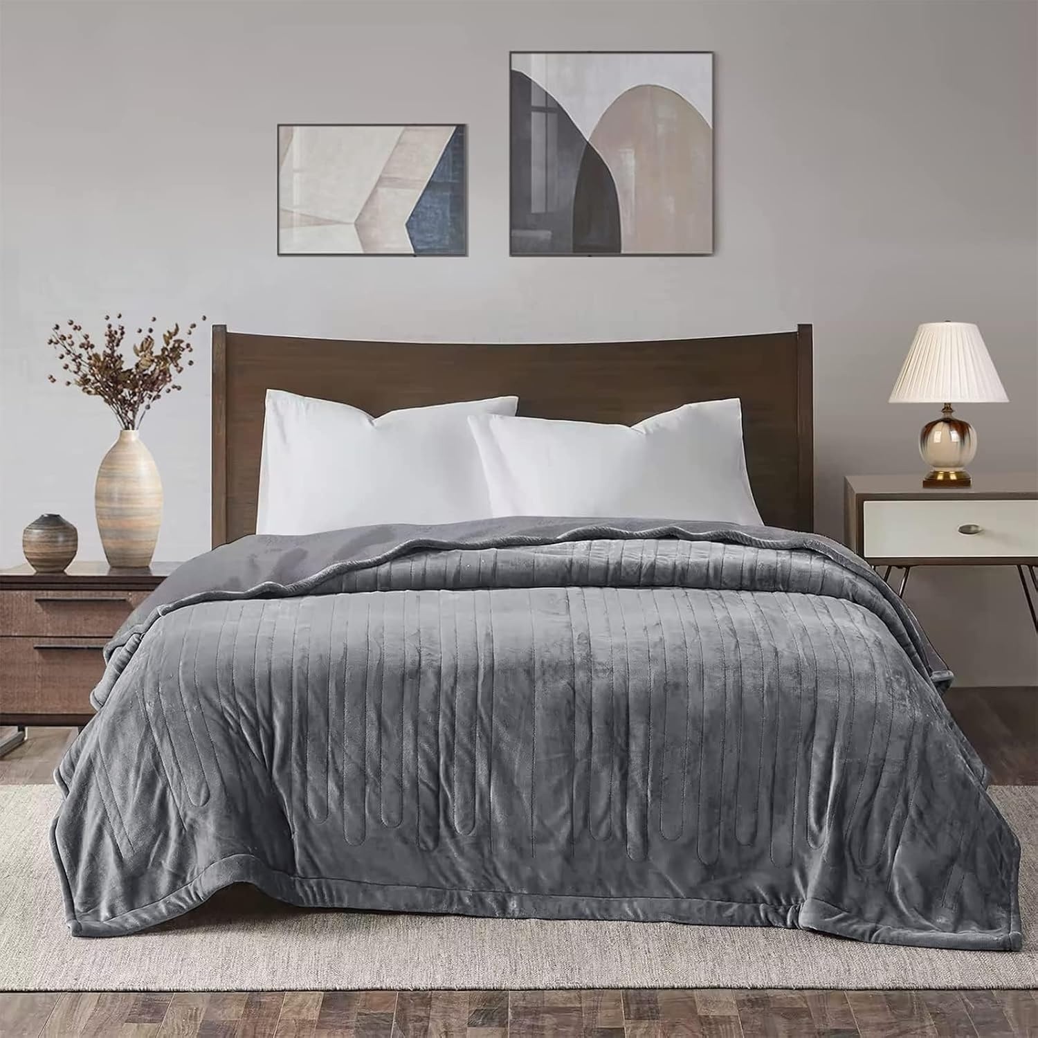 image:imageSUNVIVI Heated Electric Blanket Queen Size Dual Control 10 Heat Settings 12 Hours Auto Off Machine Washable ETL Certified Overheating Protection Grey 84x90 InchGrey
