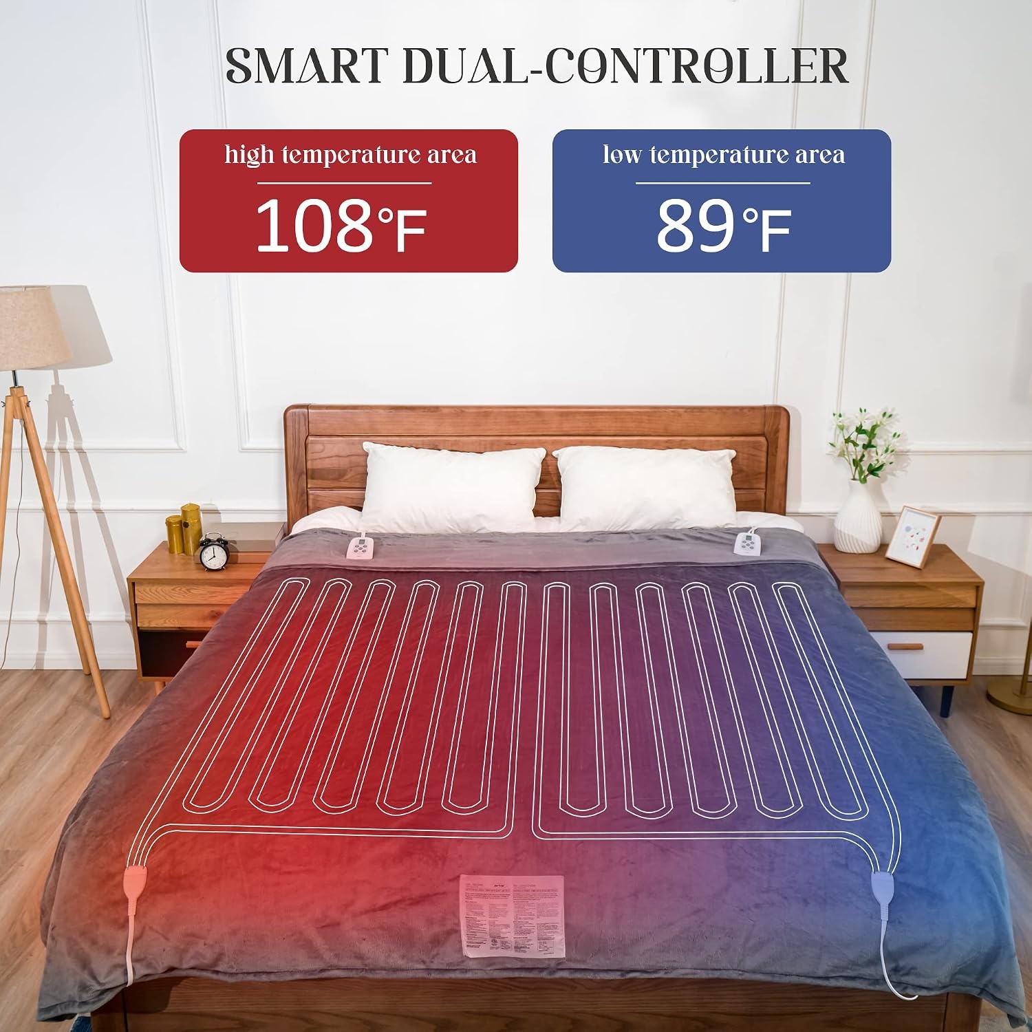 image:imageSUNVIVI Heated Electric Blanket Queen Size Dual Control 10 Heat Settings 12 Hours Auto Off Machine Washable ETL Certified Overheating Protection Grey 84x90 InchWhite