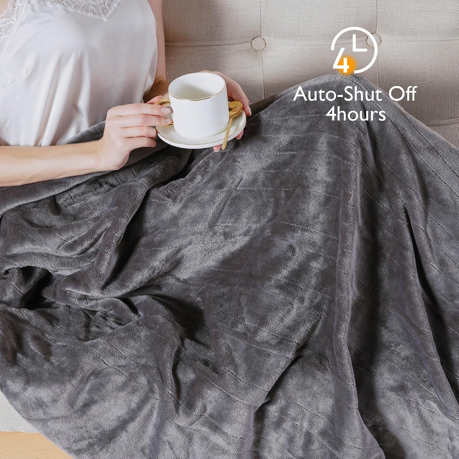 image:imageSUNVIVI Heated Electric Blanket Queen Size Dual Control 10 Heat Settings 12 Hours Auto Off Machine Washable ETL Certified Overheating Protection Grey 84x90 InchGrey