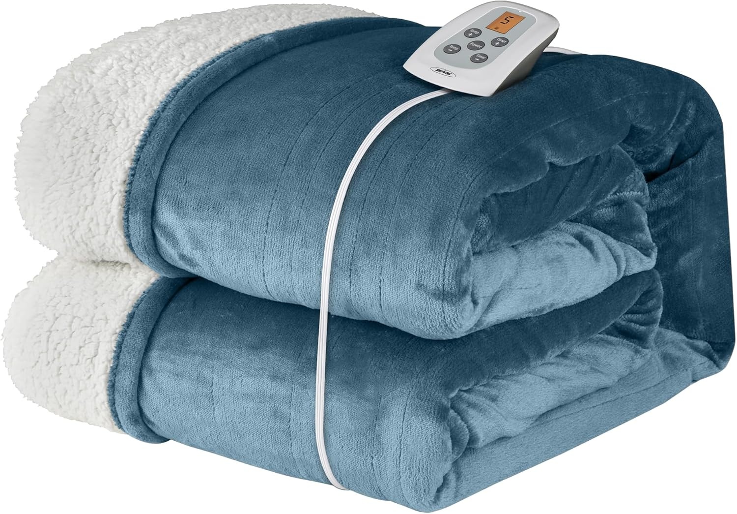 image:imageSUNVIVI Heated Electric Blanket Queen Size Dual Control 10 Heat Settings 12 Hours Auto Off Machine Washable ETL Certified Overheating Protection Grey 84x90 InchBlue