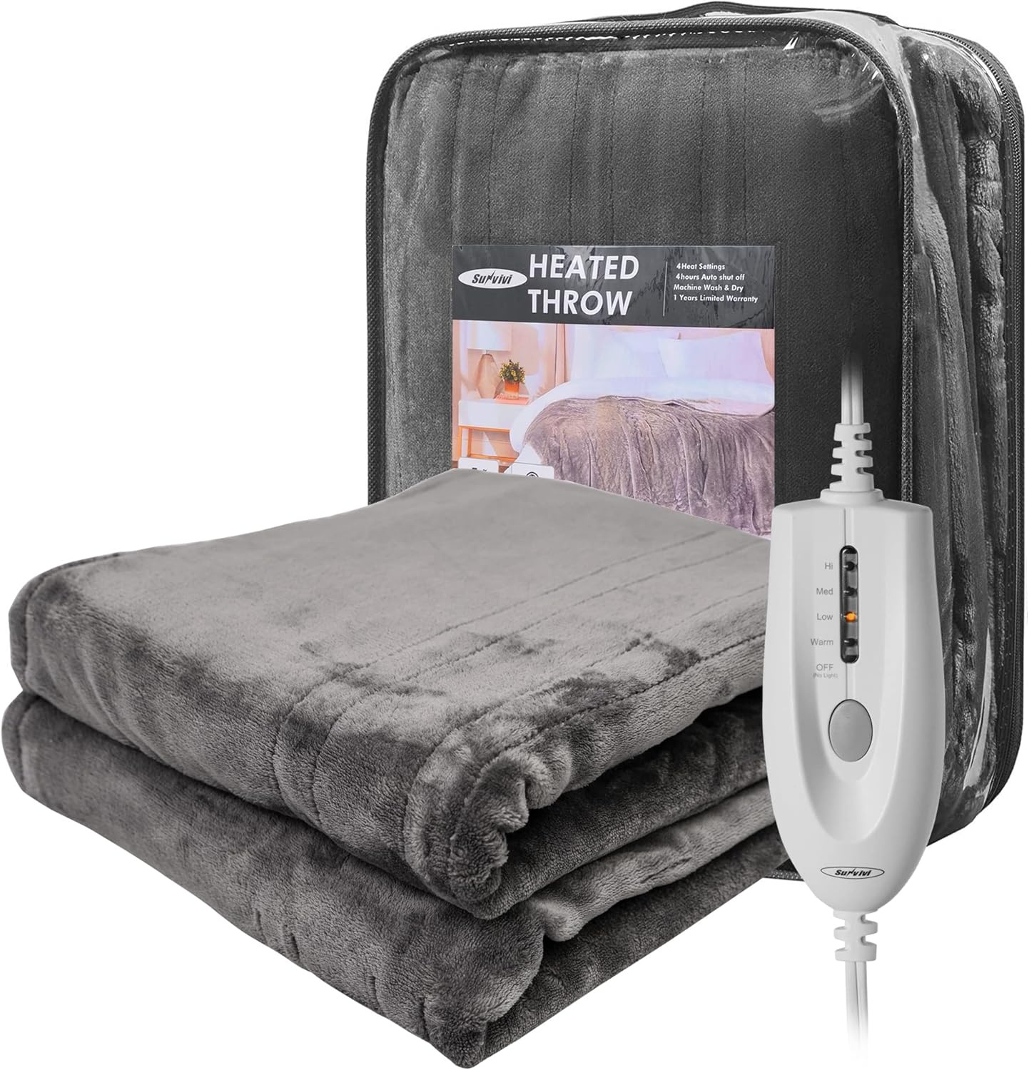 image:imageSUNVIVI Heated Electric Blanket Queen Size Dual Control 10 Heat Settings 12 Hours Auto Off Machine Washable ETL Certified Overheating Protection Grey 84x90 InchGrey