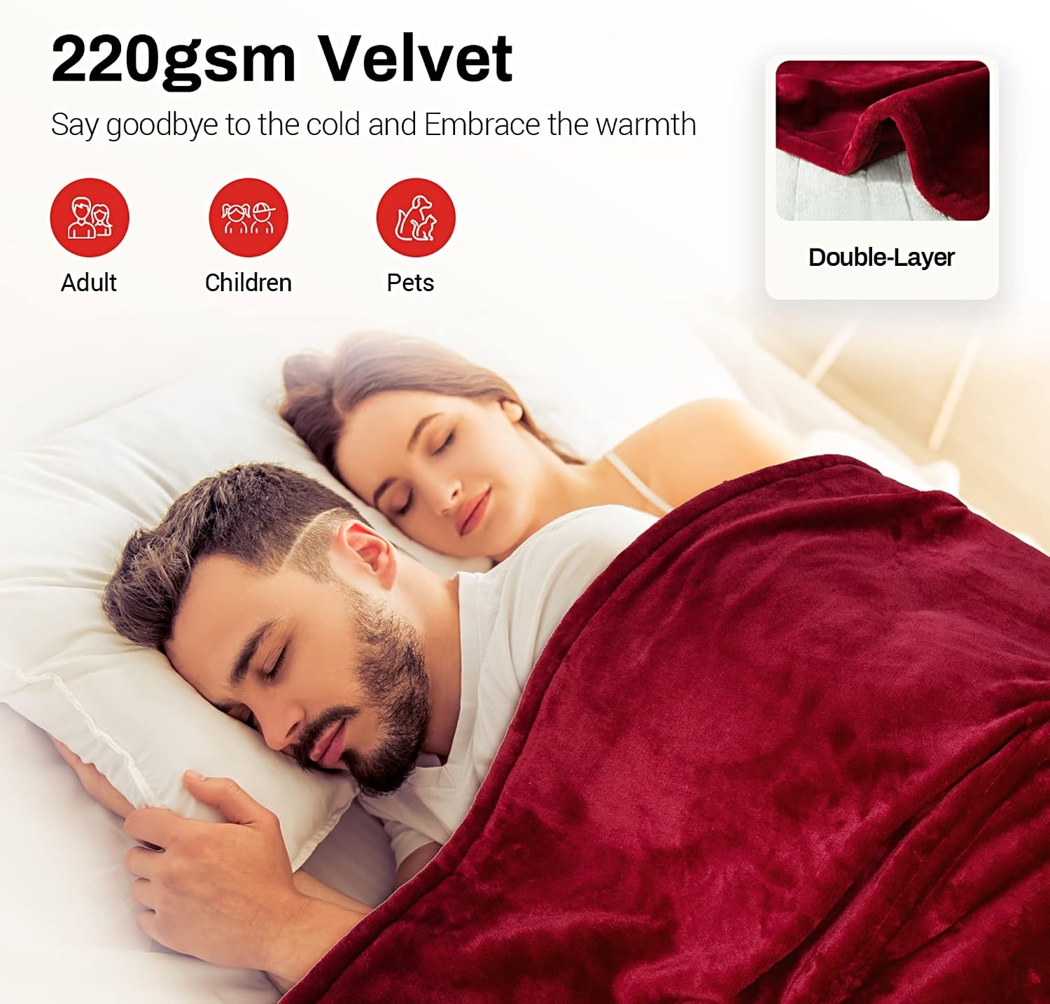 image:imageSUNVIVI Heated Electric Blanket Queen Size Dual Control 10 Heat Settings 12 Hours Auto Off Machine Washable ETL Certified Overheating Protection Grey 84x90 InchRed