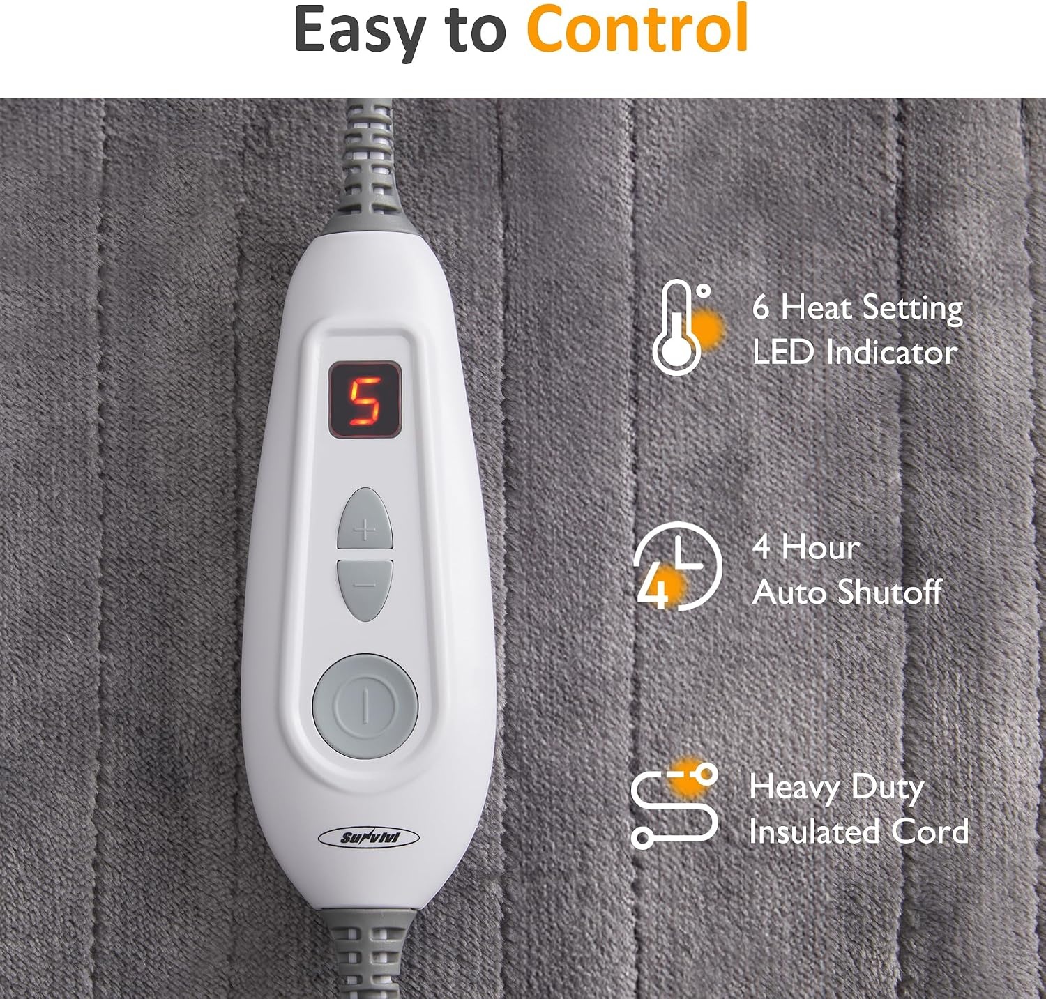 image:imageSUNVIVI Heated Electric Blanket Queen Size Dual Control 10 Heat Settings 12 Hours Auto Off Machine Washable ETL Certified Overheating Protection Grey 84x90 InchGrey