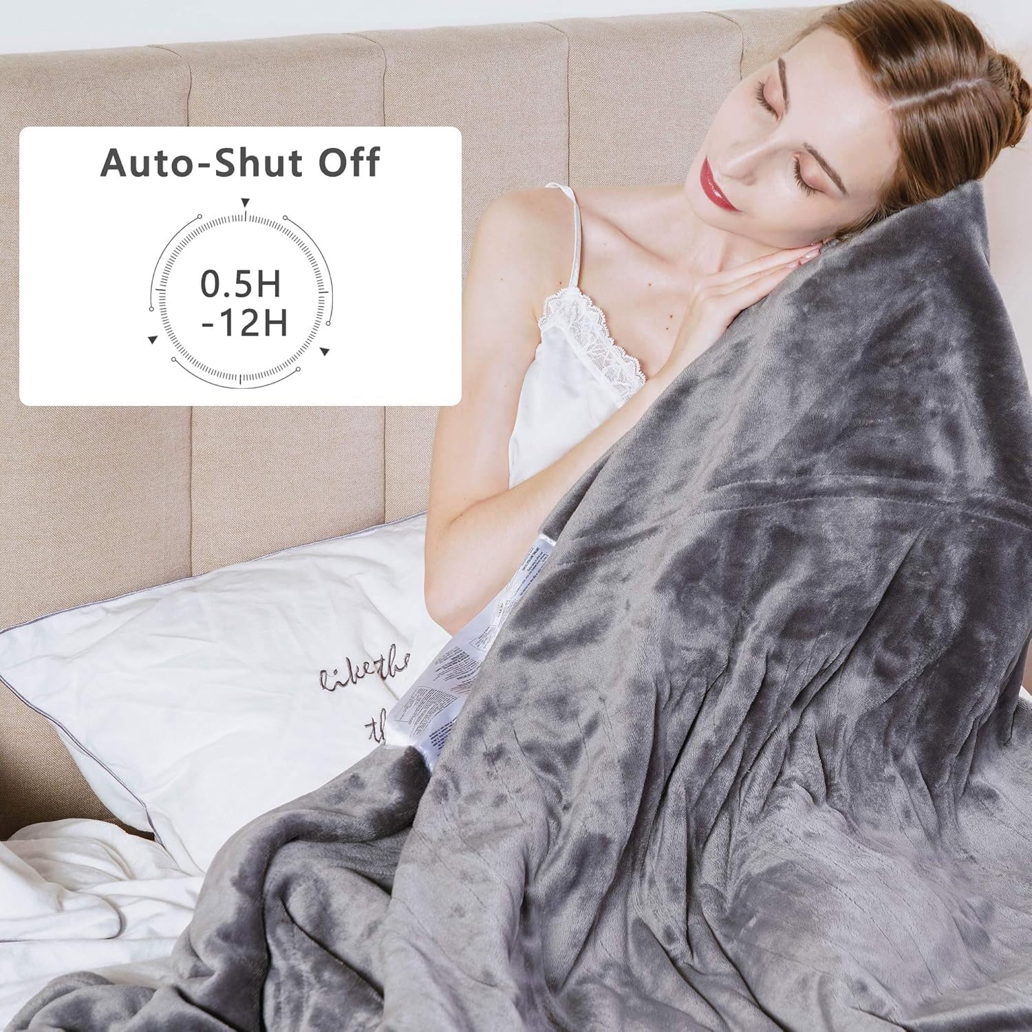 image:imageSUNVIVI Heated Electric Blanket Queen Size Dual Control 10 Heat Settings 12 Hours Auto Off Machine Washable ETL Certified Overheating Protection Grey 84x90 InchGrey
