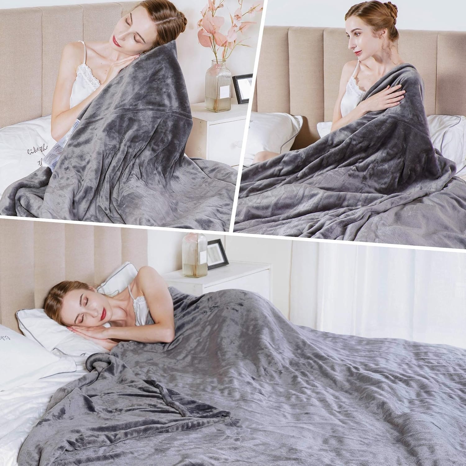 image:imageSUNVIVI Heated Electric Blanket Queen Size Dual Control 10 Heat Settings 12 Hours Auto Off Machine Washable ETL Certified Overheating Protection Grey 84x90 InchGrey