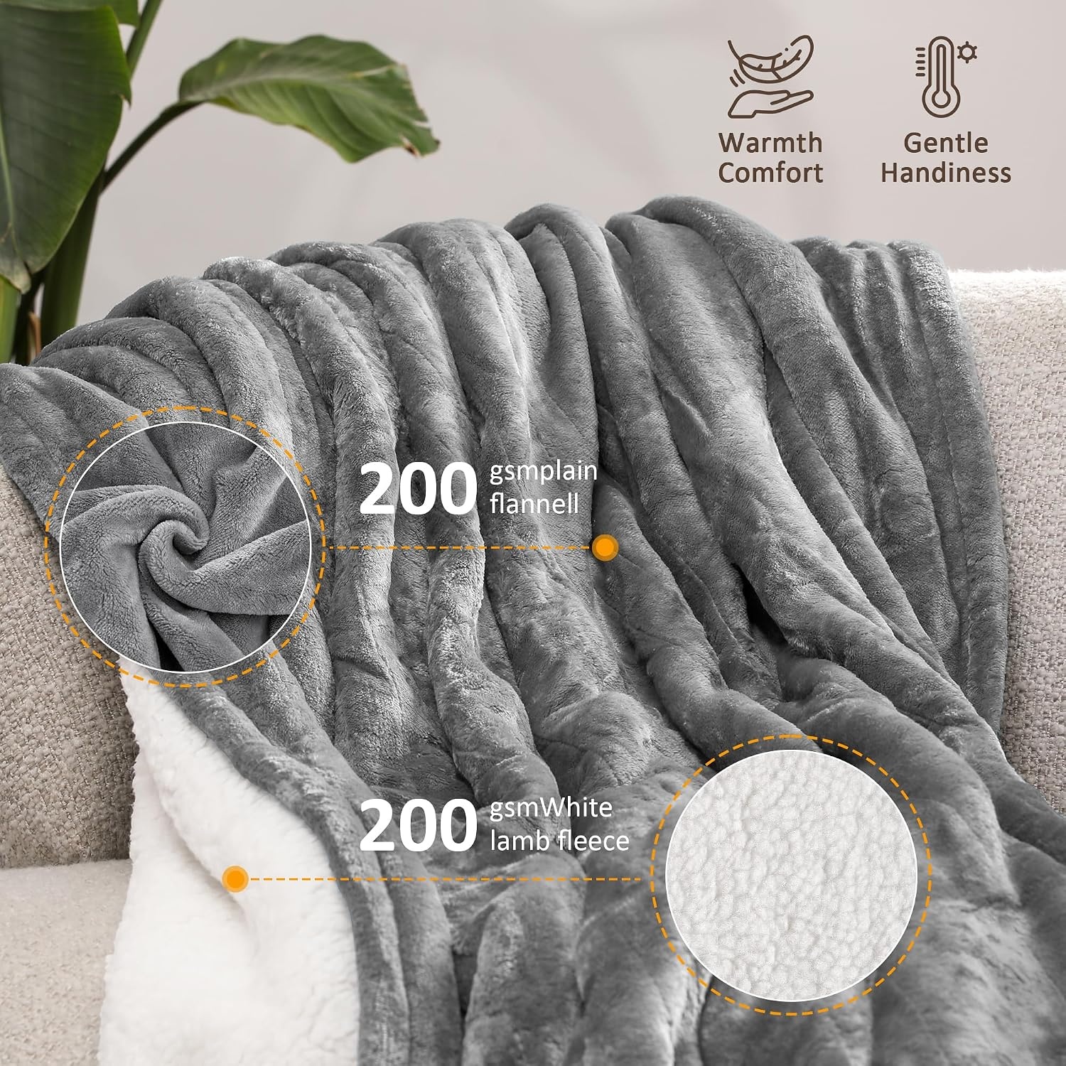 image:imageSUNVIVI Heated Electric Blanket Queen Size Dual Control 10 Heat Settings 12 Hours Auto Off Machine Washable ETL Certified Overheating Protection Grey 84x90 InchGrey Flannel White Sherpa