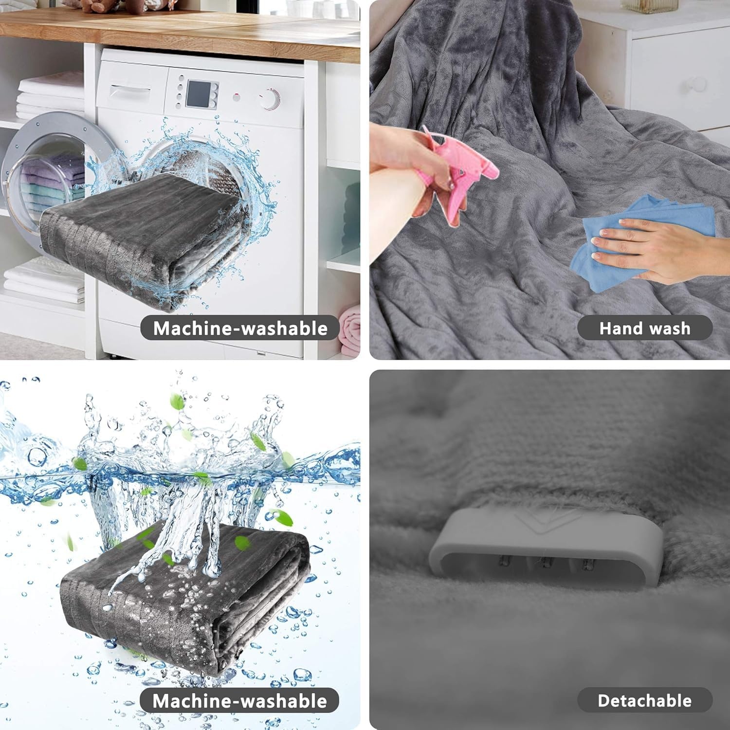 image:imageSUNVIVI Heated Electric Blanket Queen Size Dual Control 10 Heat Settings 12 Hours Auto Off Machine Washable ETL Certified Overheating Protection Grey 84x90 InchGrey