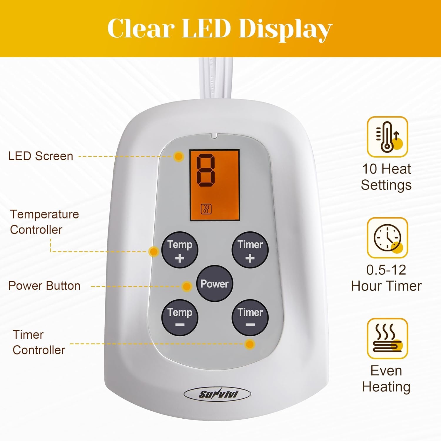 image:imageSUNVIVI Heated Electric Blanket Queen Size Dual Control 10 Heat Settings 12 Hours Auto Off Machine Washable ETL Certified Overheating Protection Grey 84x90 InchGrey Flannel White Sherpa