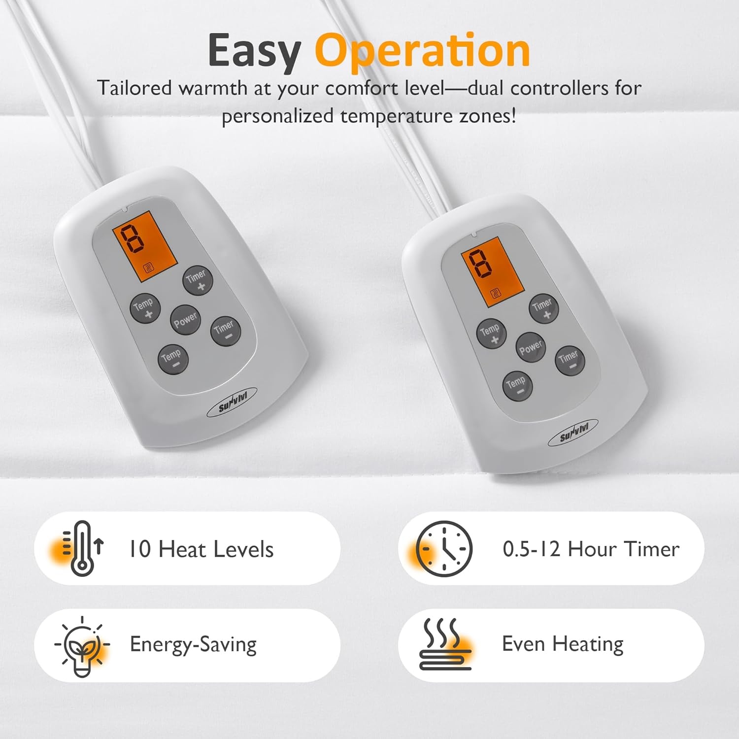 image:imageSUNVIVI King Size Heated Mattress Electric Bed Mattress Pad with 12Hour Timer amp 10 Heat Settings Full Bed Warmer with Dual Controller Machine Washable 78 x 80Queen