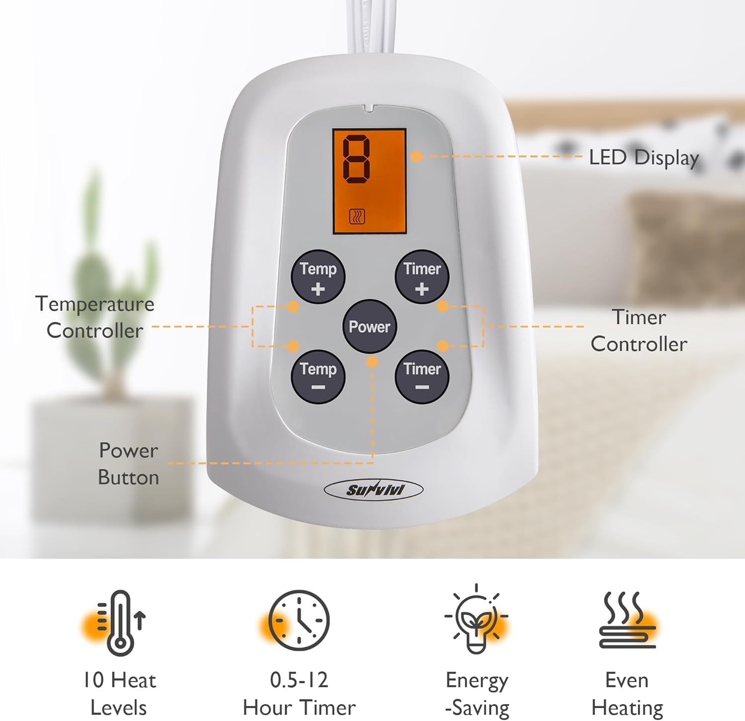 image:imageSUNVIVI King Size Heated Mattress Electric Bed Mattress Pad with 12Hour Timer amp 10 Heat Settings Full Bed Warmer with Dual Controller Machine Washable 78 x 80Twin