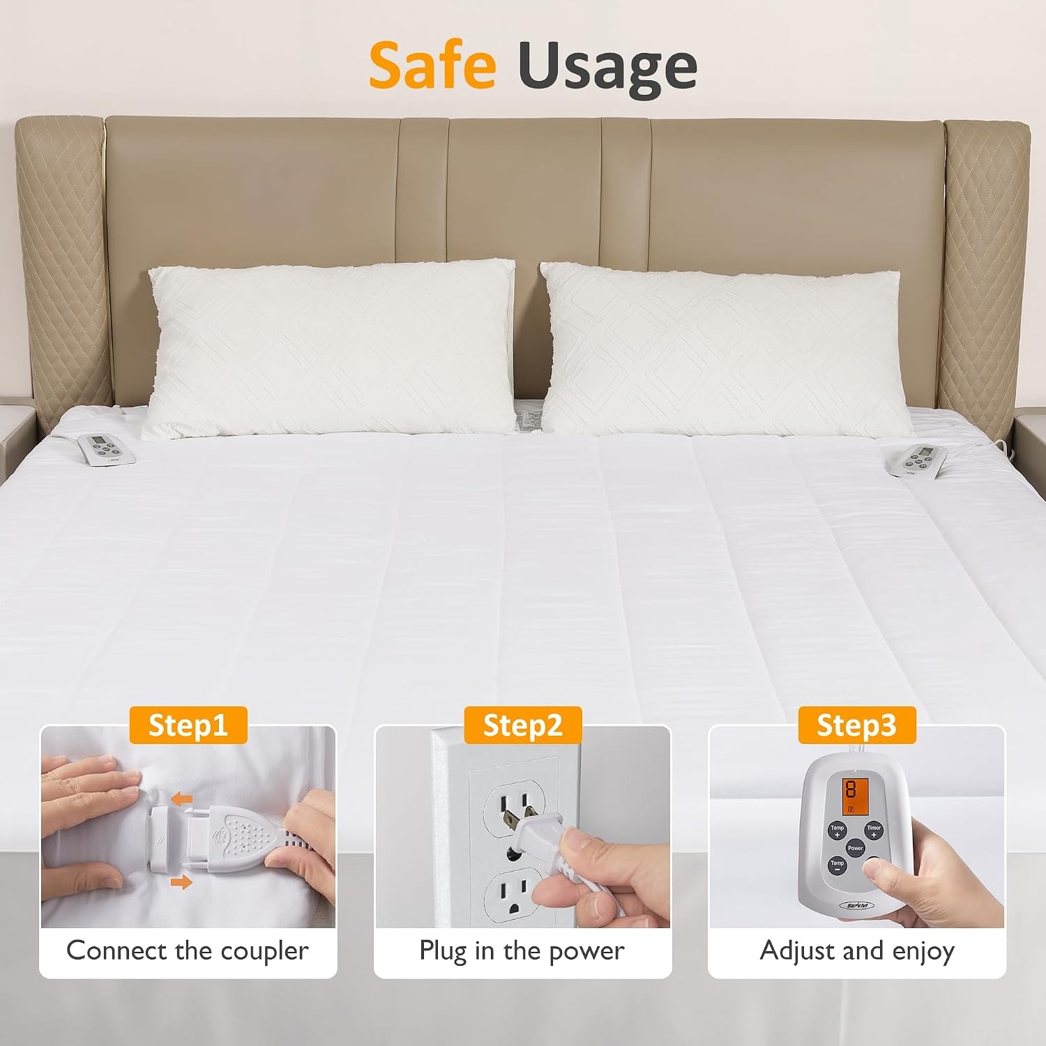 image:imageSUNVIVI King Size Heated Mattress Electric Bed Mattress Pad with 12Hour Timer amp 10 Heat Settings Full Bed Warmer with Dual Controller Machine Washable 78 x 80King