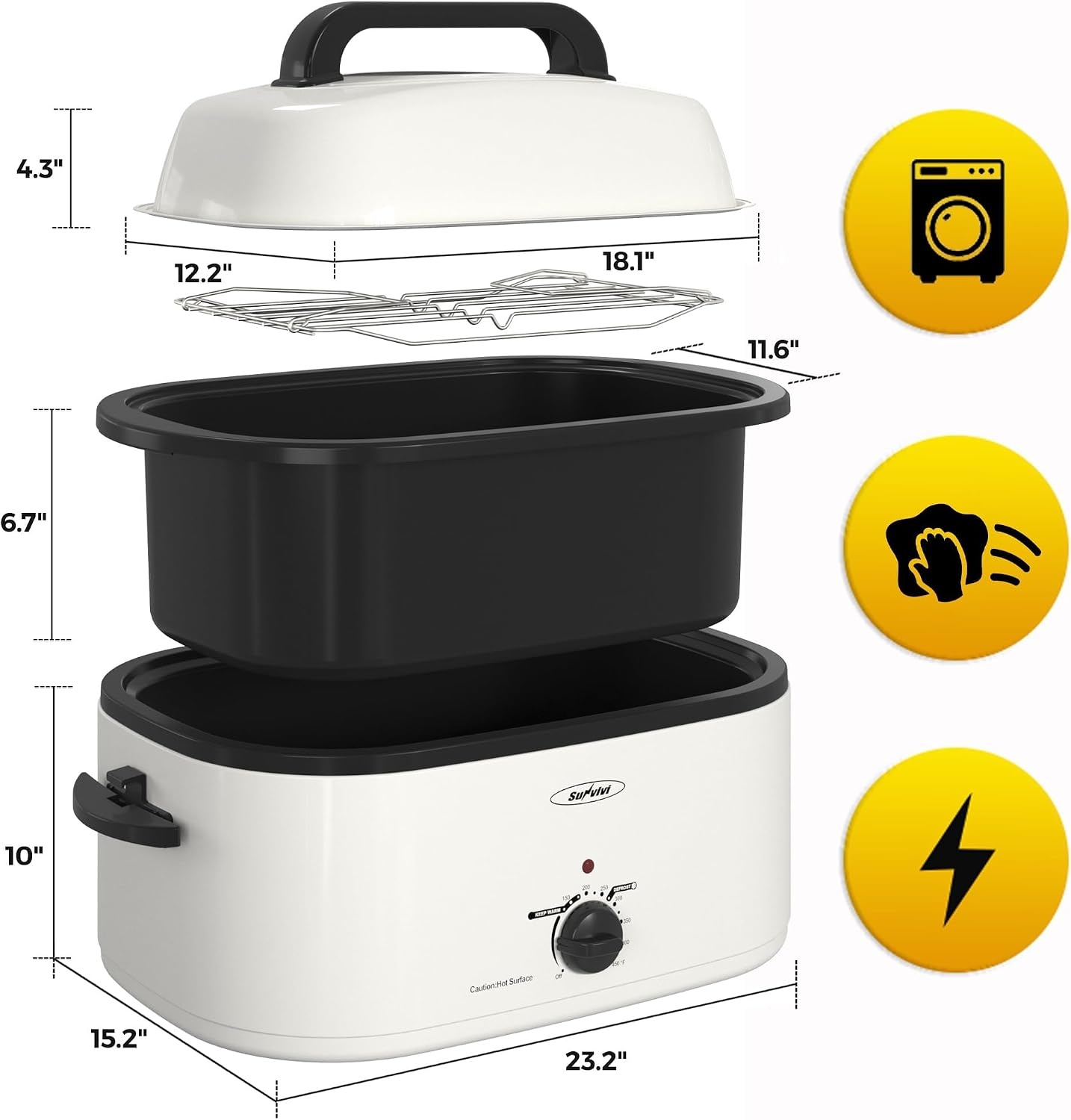 image:imageSUNVIVI OUTDOOR 18 QT Electric Roaster Oven with Viewing LidTurkey Roaster with Unique DefrostWarm FunctionLarge Removable Pan and CoolTouch Handles Stainless Steel WhiteWhite