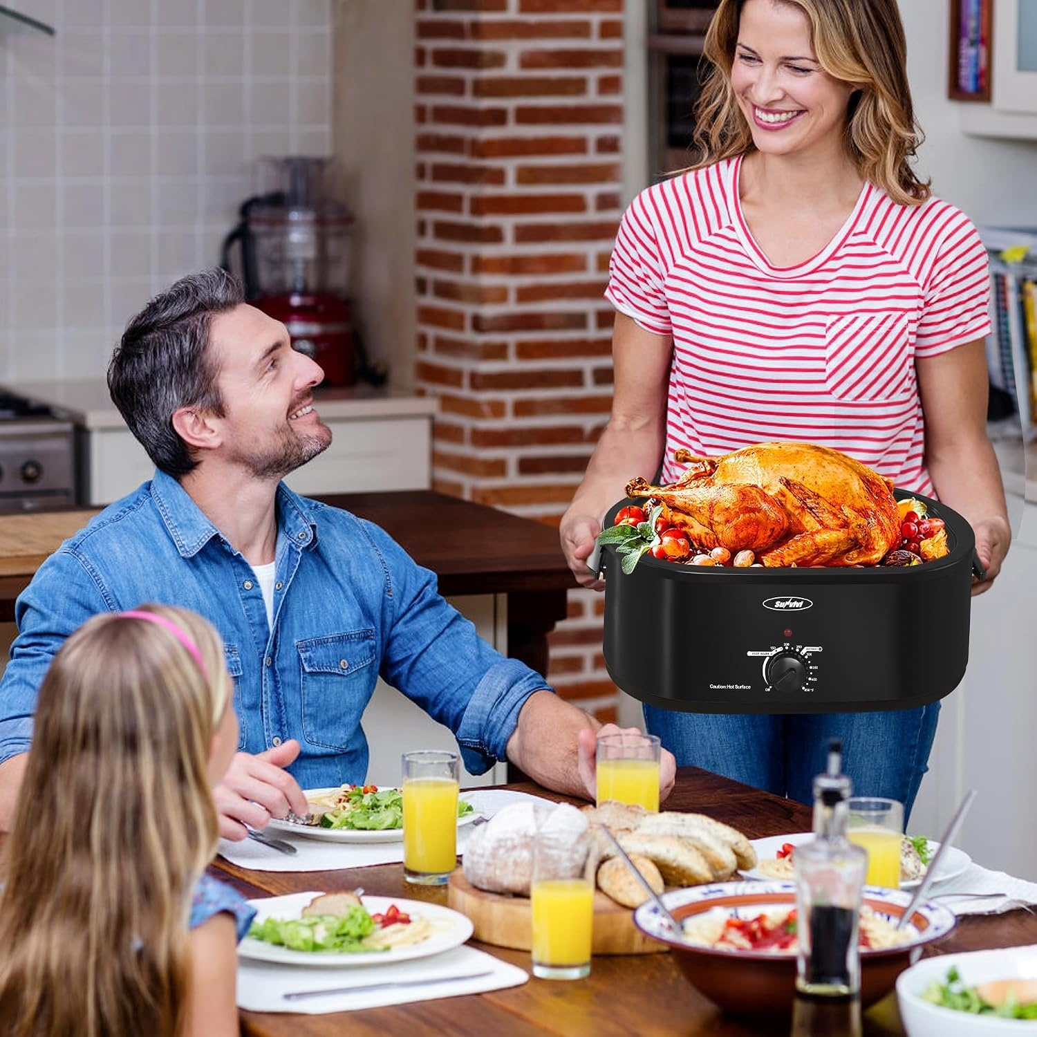image:imageSUNVIVI OUTDOOR 18 QT Electric Roaster Oven with Viewing LidTurkey Roaster with Unique DefrostWarm FunctionLarge Removable Pan and CoolTouch Handles Stainless Steel WhiteBlack