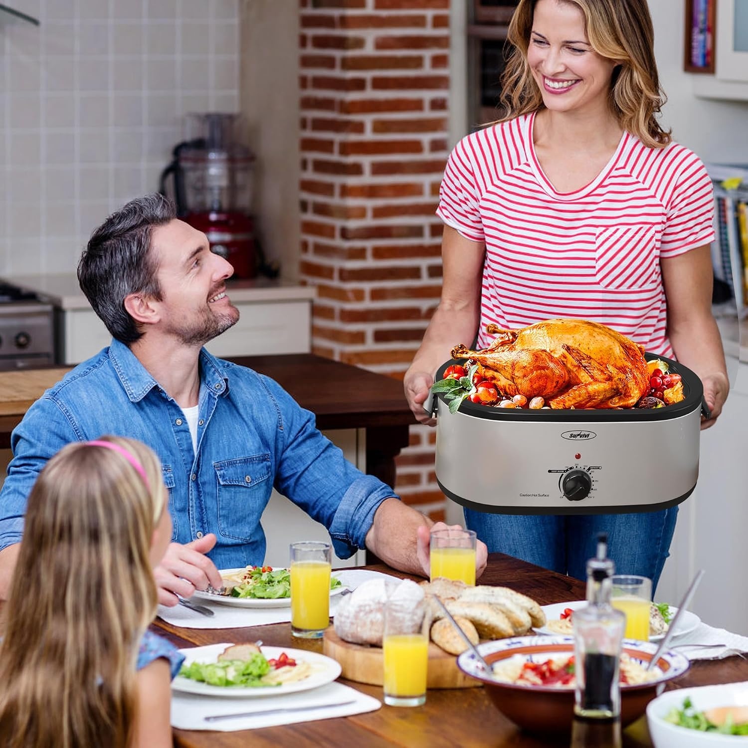 image:imageSUNVIVI OUTDOOR 18 QT Electric Roaster Oven with Viewing LidTurkey Roaster with Unique DefrostWarm FunctionLarge Removable Pan and CoolTouch Handles Stainless Steel WhiteSilver