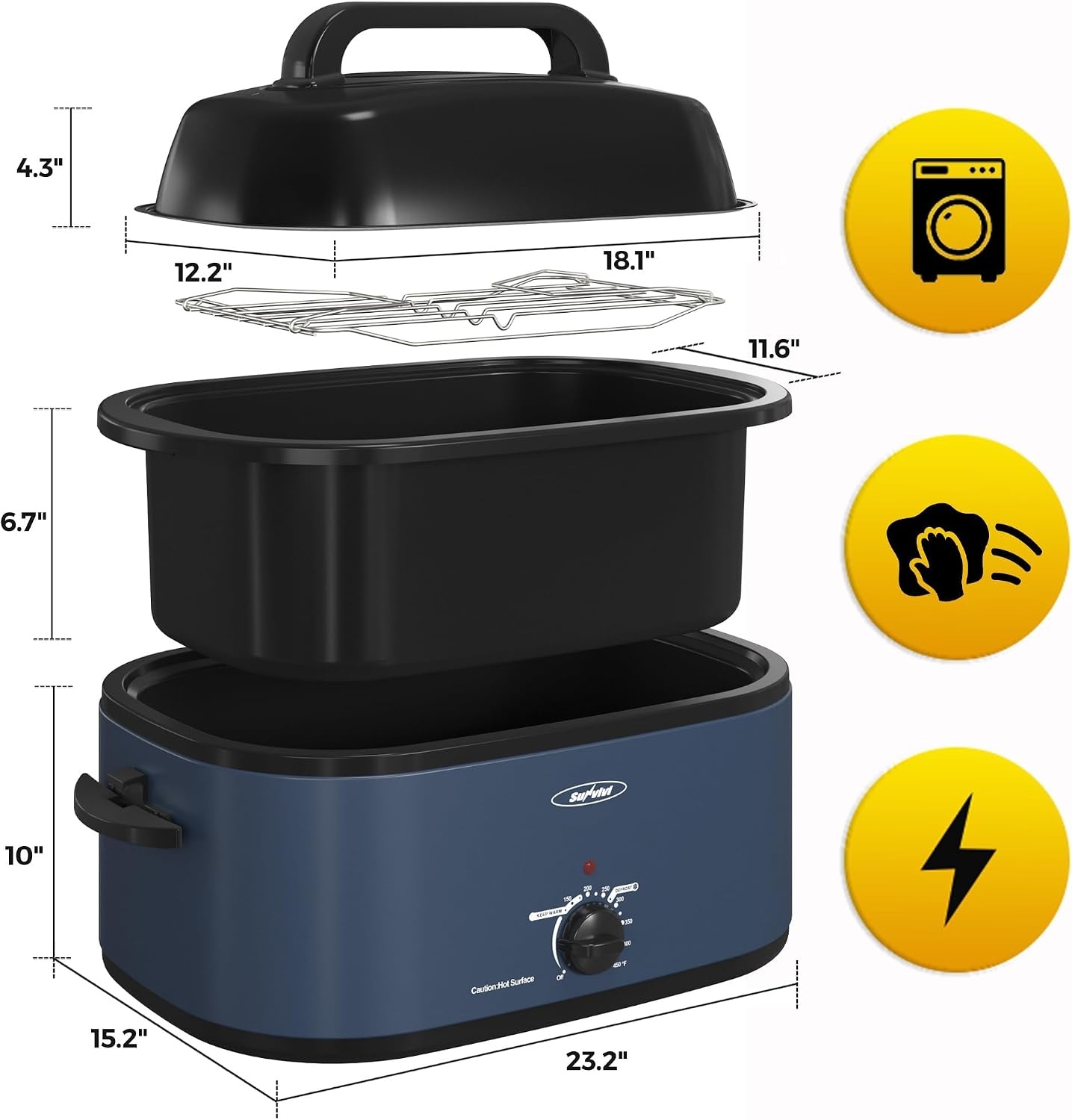 image:imageSUNVIVI OUTDOOR 18 QT Electric Roaster Oven with Viewing LidTurkey Roaster with Unique DefrostWarm FunctionLarge Removable Pan and CoolTouch Handles Stainless Steel WhiteBlue