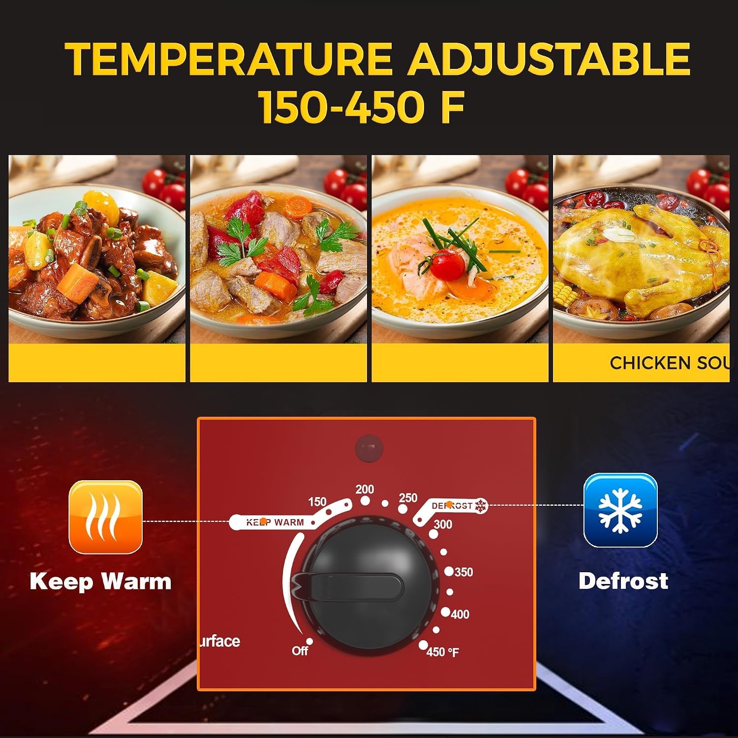 image:imageSUNVIVI OUTDOOR 18 QT Electric Roaster Oven with Viewing LidTurkey Roaster with Unique DefrostWarm FunctionLarge Removable Pan and CoolTouch Handles Stainless Steel WhiteRed
