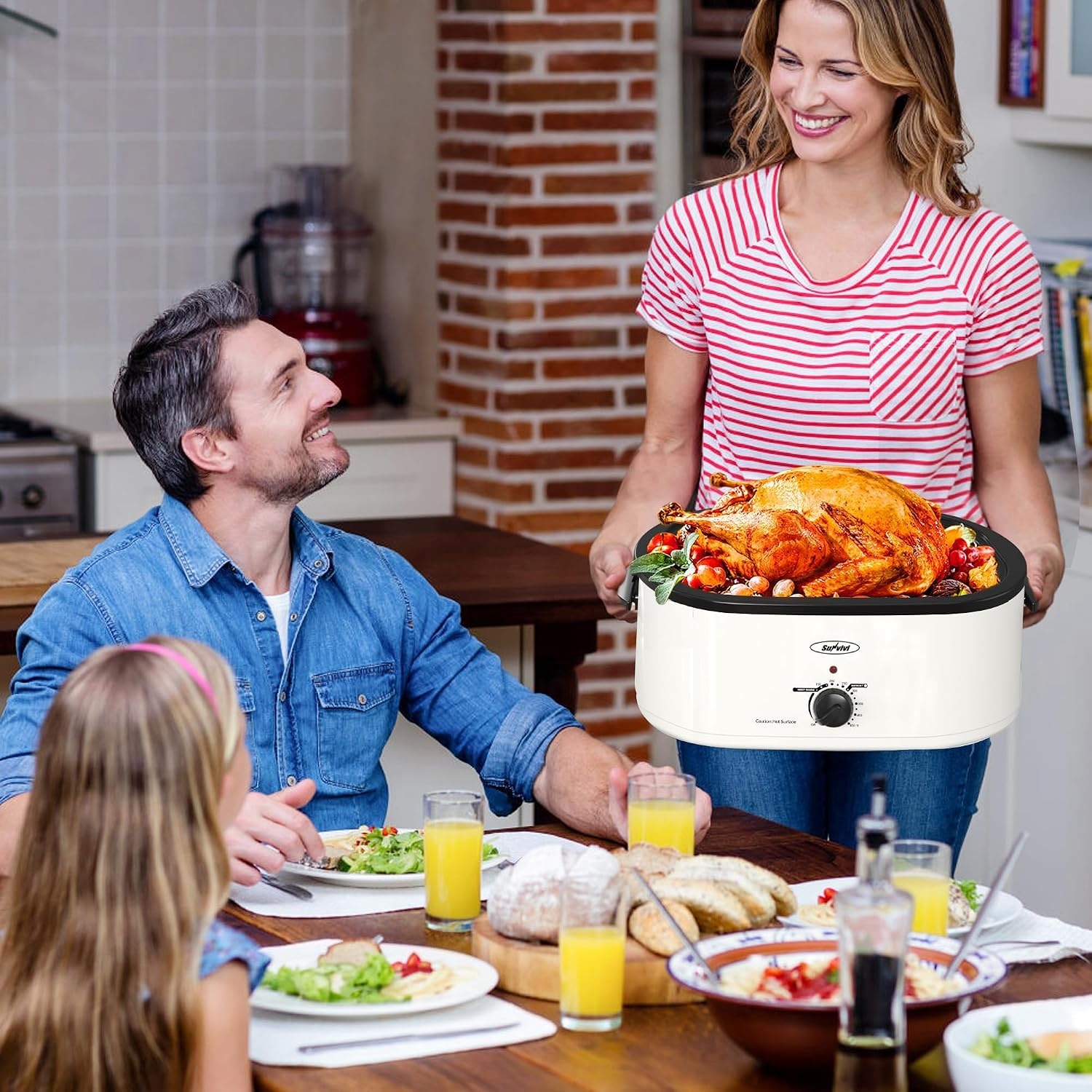 image:imageSUNVIVI OUTDOOR 18 QT Electric Roaster Oven with Viewing LidTurkey Roaster with Unique DefrostWarm FunctionLarge Removable Pan and CoolTouch Handles Stainless Steel WhiteWhite