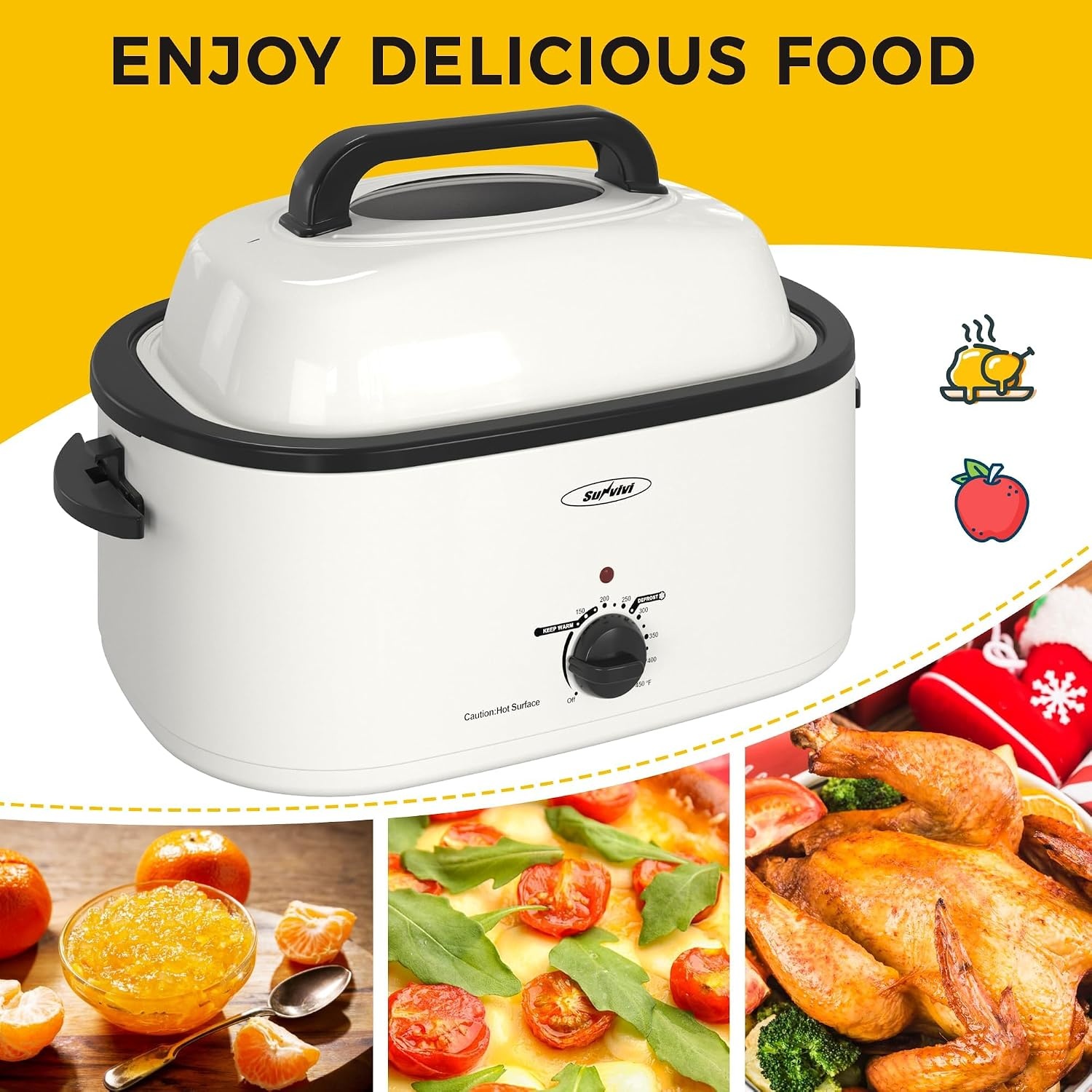 image:imageSUNVIVI OUTDOOR 18 QT Electric Roaster Oven with Viewing LidTurkey Roaster with Unique DefrostWarm FunctionLarge Removable Pan and CoolTouch Handles Stainless Steel WhiteWhite