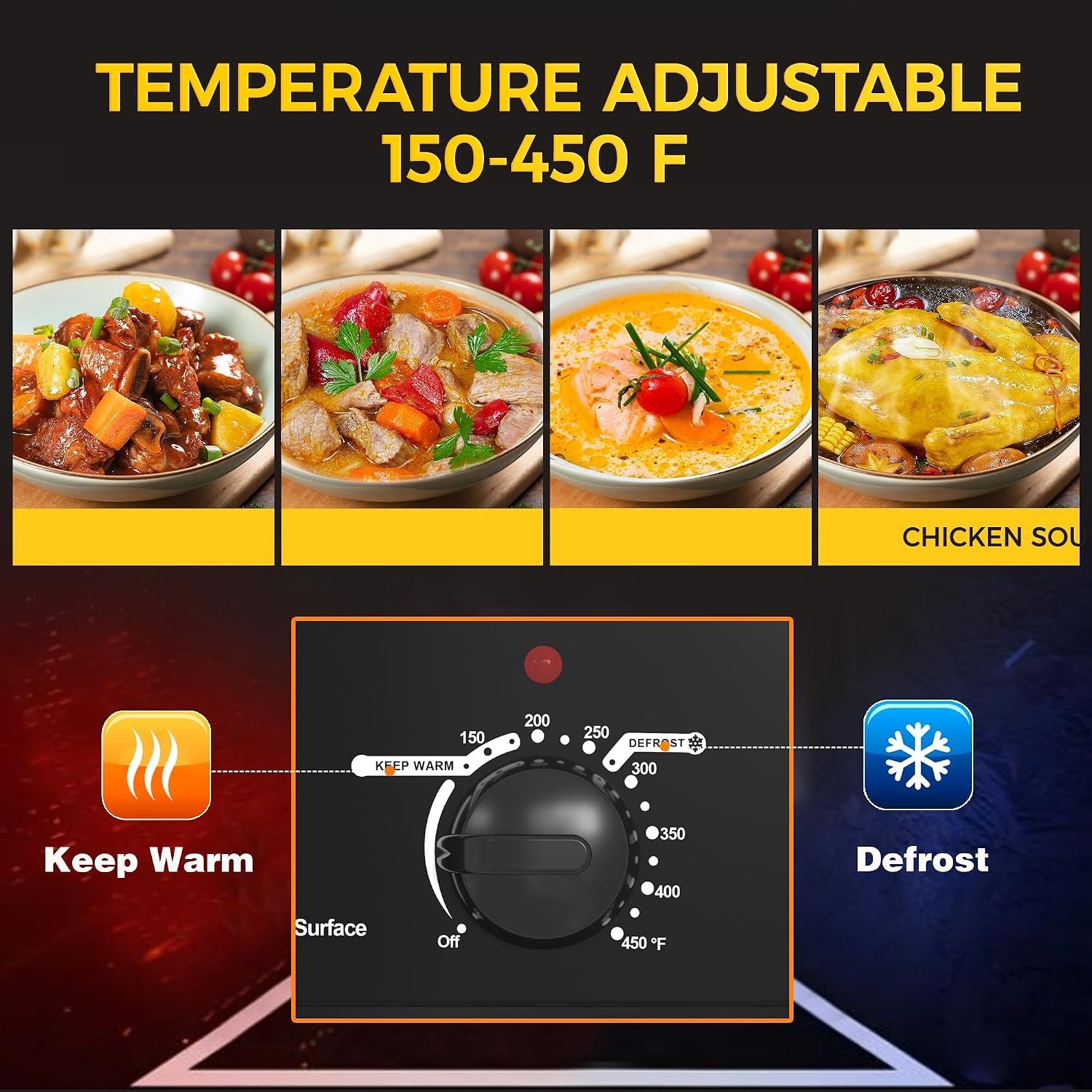 image:imageSUNVIVI OUTDOOR 18 QT Electric Roaster Oven with Viewing LidTurkey Roaster with Unique DefrostWarm FunctionLarge Removable Pan and CoolTouch Handles Stainless Steel WhiteBlack