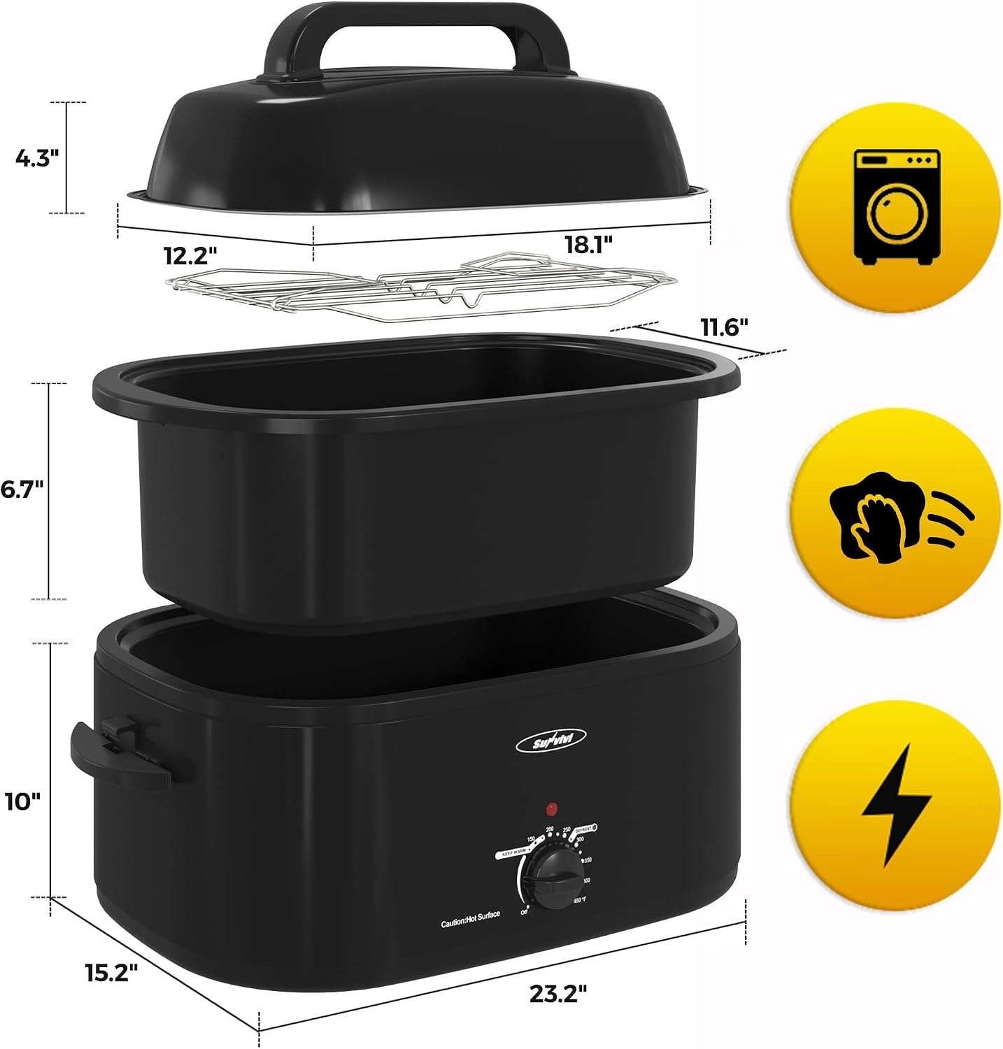 image:imageSUNVIVI OUTDOOR 18 QT Electric Roaster Oven with Viewing LidTurkey Roaster with Unique DefrostWarm FunctionLarge Removable Pan and CoolTouch Handles Stainless Steel WhiteBlack