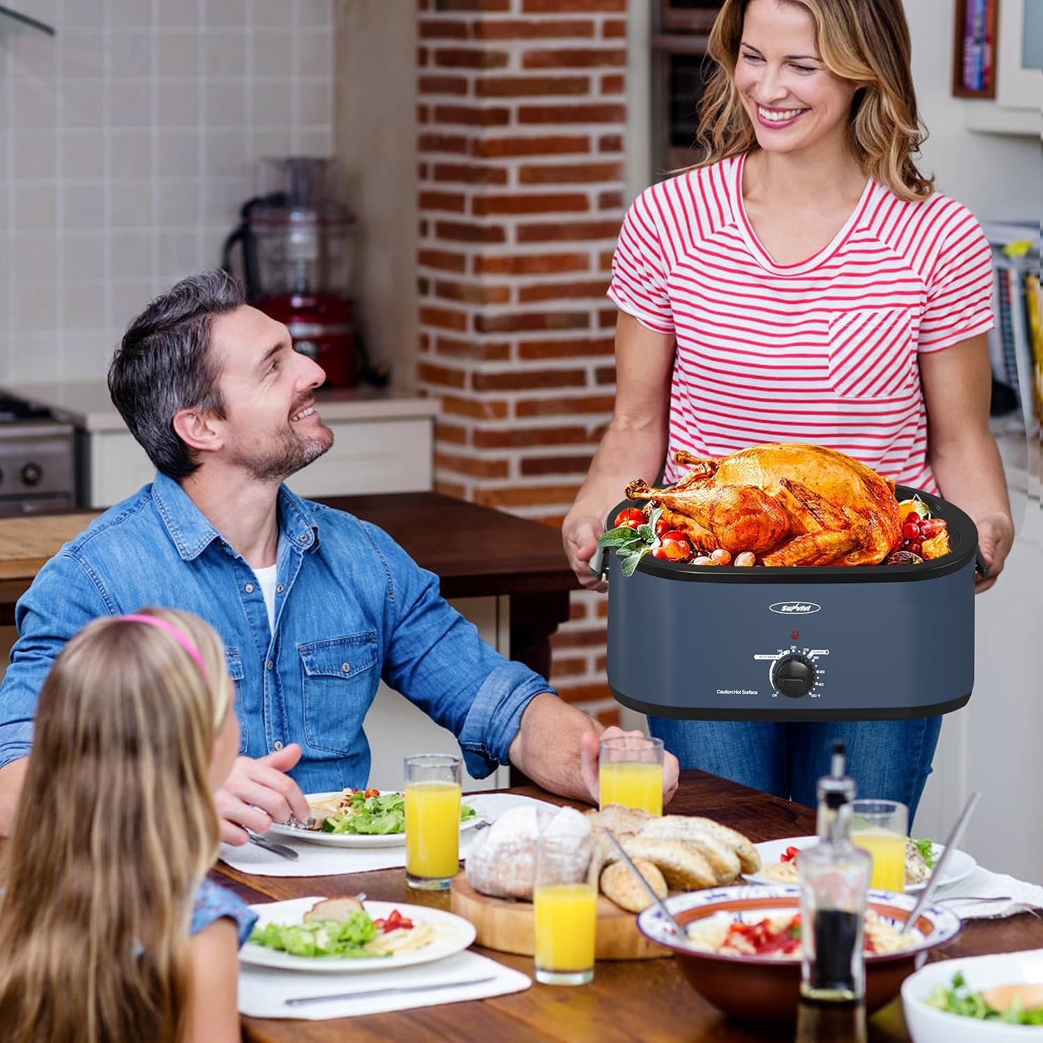 image:imageSUNVIVI OUTDOOR 18 QT Electric Roaster Oven with Viewing LidTurkey Roaster with Unique DefrostWarm FunctionLarge Removable Pan and CoolTouch Handles Stainless Steel WhiteBlue