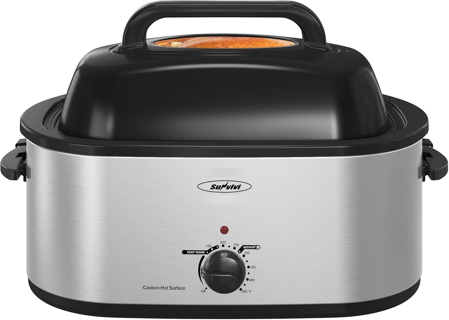 image:imageSUNVIVI OUTDOOR 18 QT Electric Roaster Oven with Viewing LidTurkey Roaster with Unique DefrostWarm FunctionLarge Removable Pan and CoolTouch Handles Stainless Steel WhiteSilver