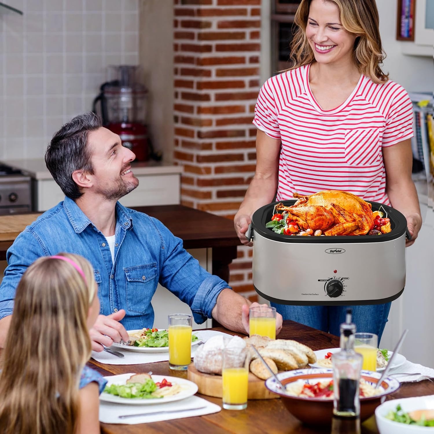 image:imageSUNVIVI OUTDOOR 18 QT Electric Roaster Oven with Viewing LidTurkey Roaster with Unique DefrostWarm FunctionLarge Removable Pan and CoolTouch Handles Stainless Steel WhiteSilver