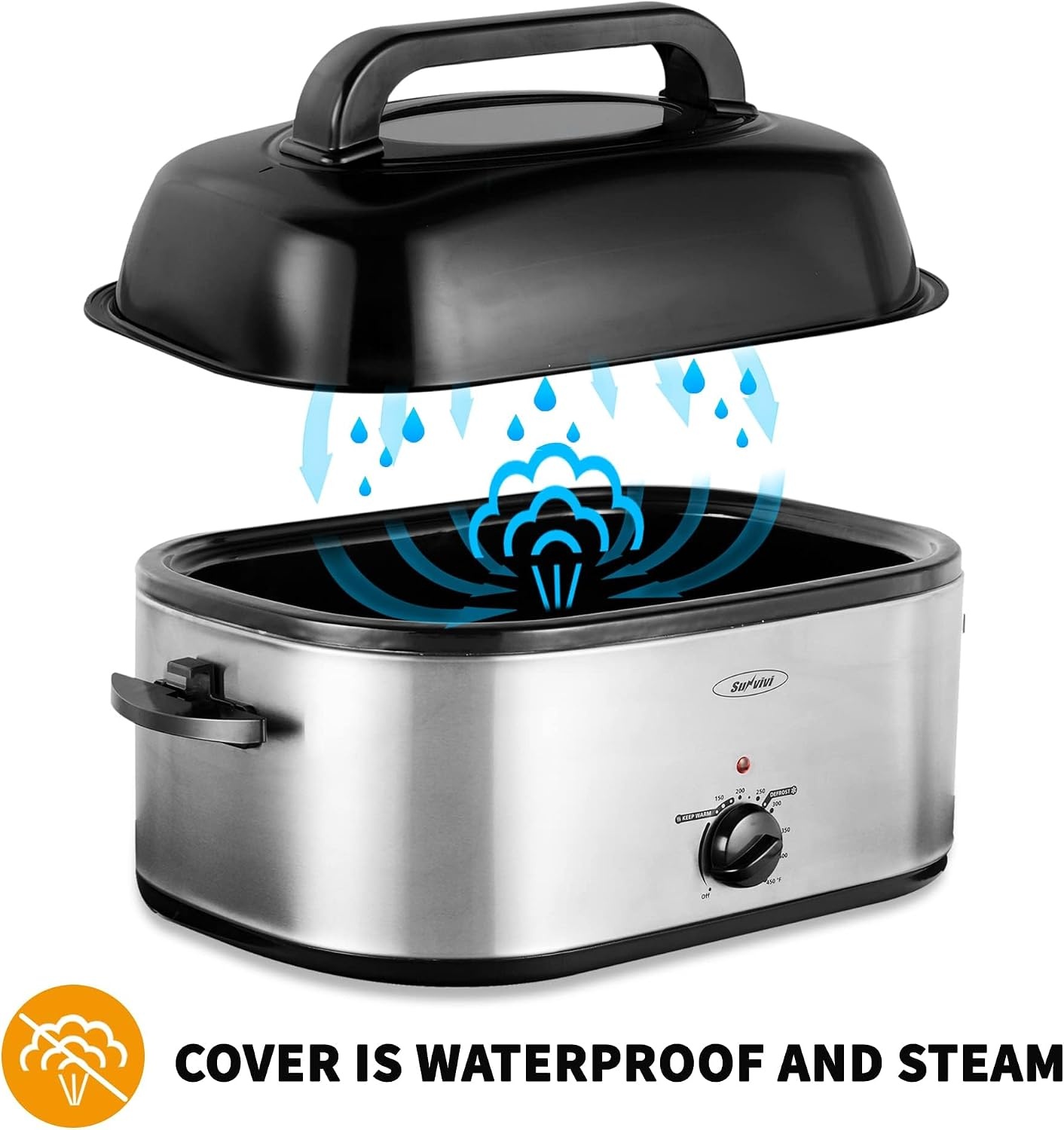 image:imageSUNVIVI OUTDOOR 18 QT Electric Roaster Oven with Viewing LidTurkey Roaster with Unique DefrostWarm FunctionLarge Removable Pan and CoolTouch Handles Stainless Steel WhiteSilver